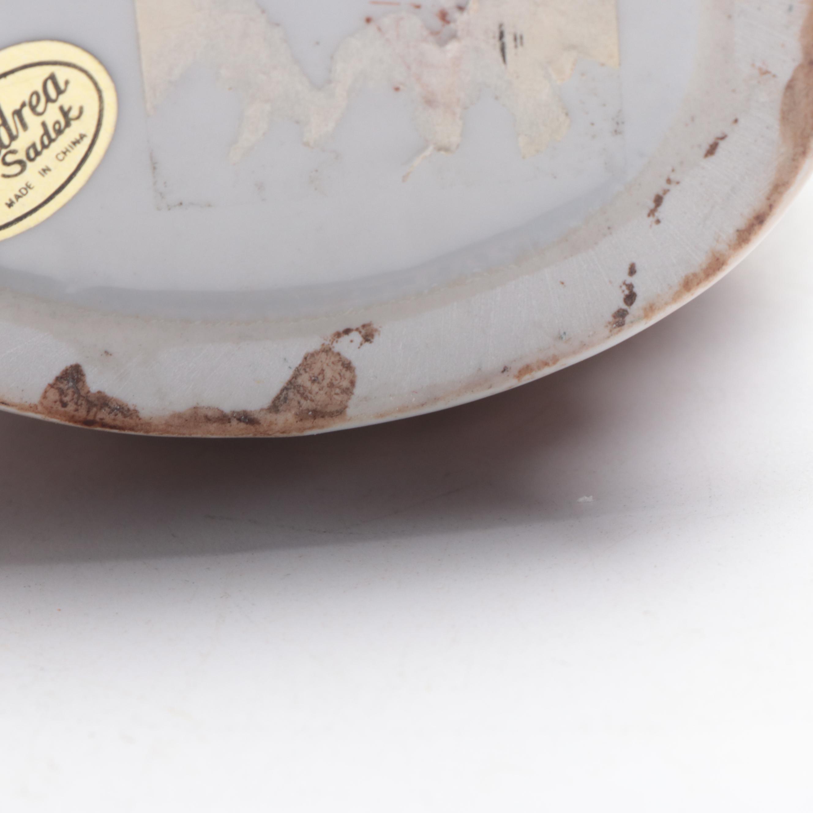 Pair of Andrea Sadek Chinese Imari Vases and Porcelain Peacock Figurine