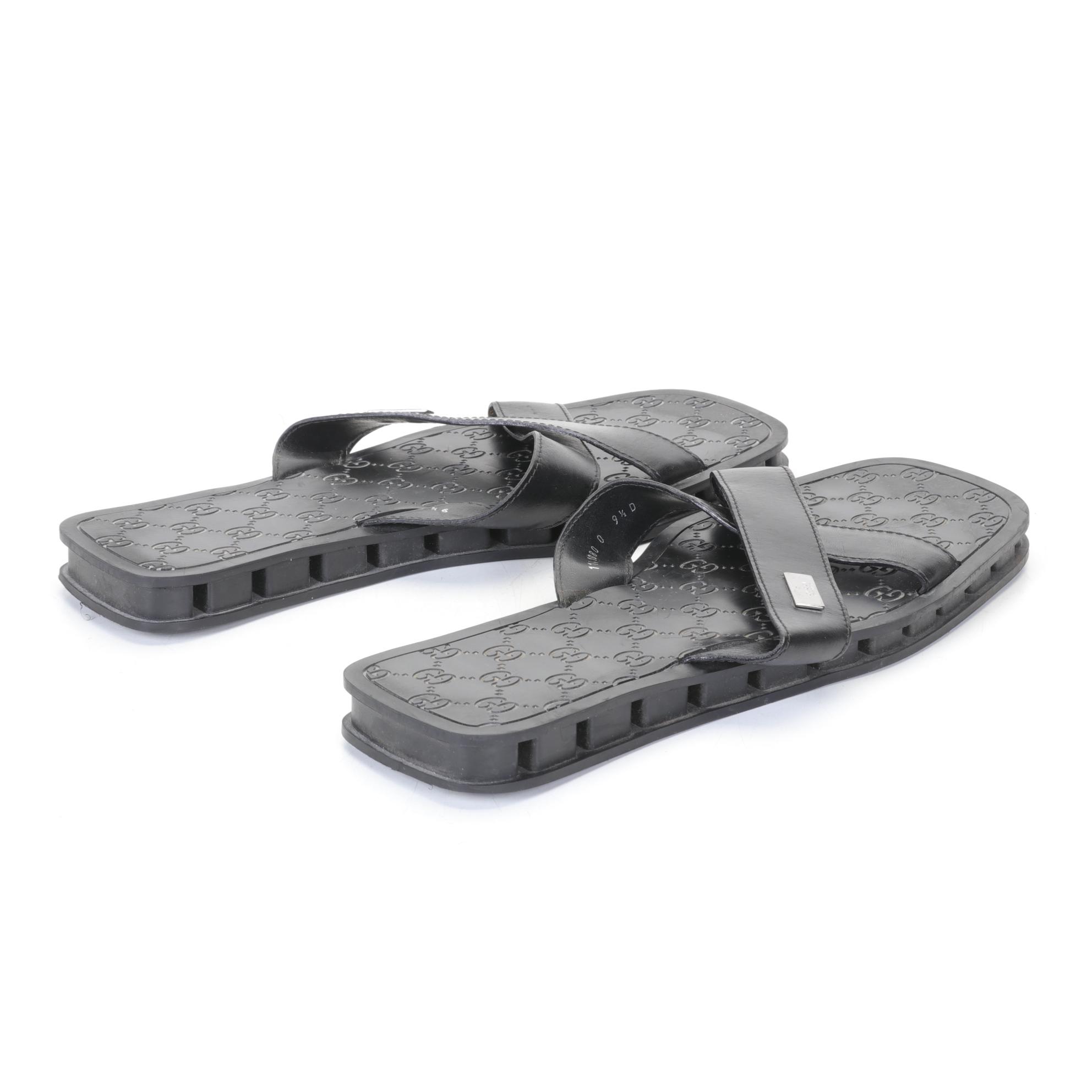 Gucci Men's Black Leather Slide Sandals