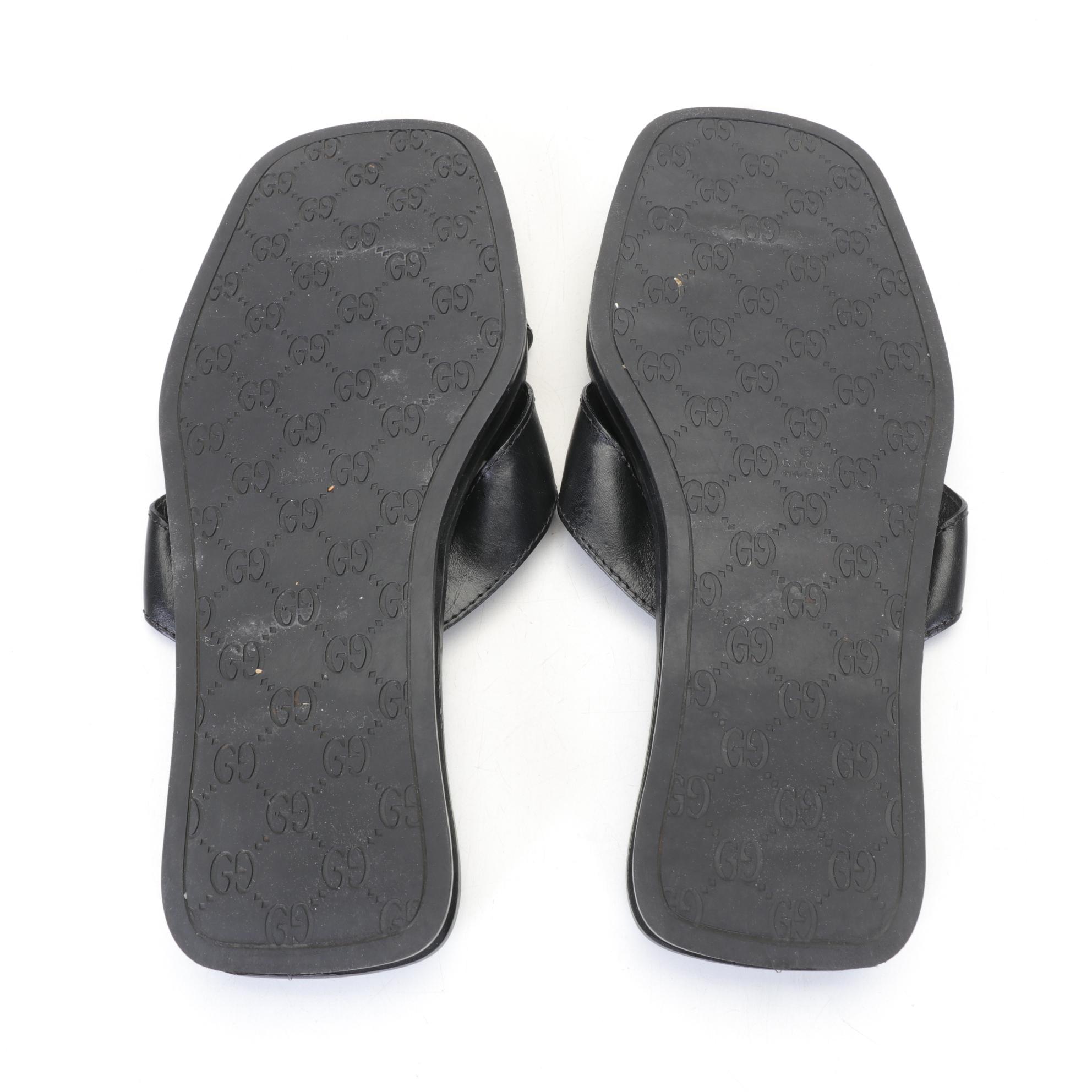 Gucci Men's Black Leather Slide Sandals