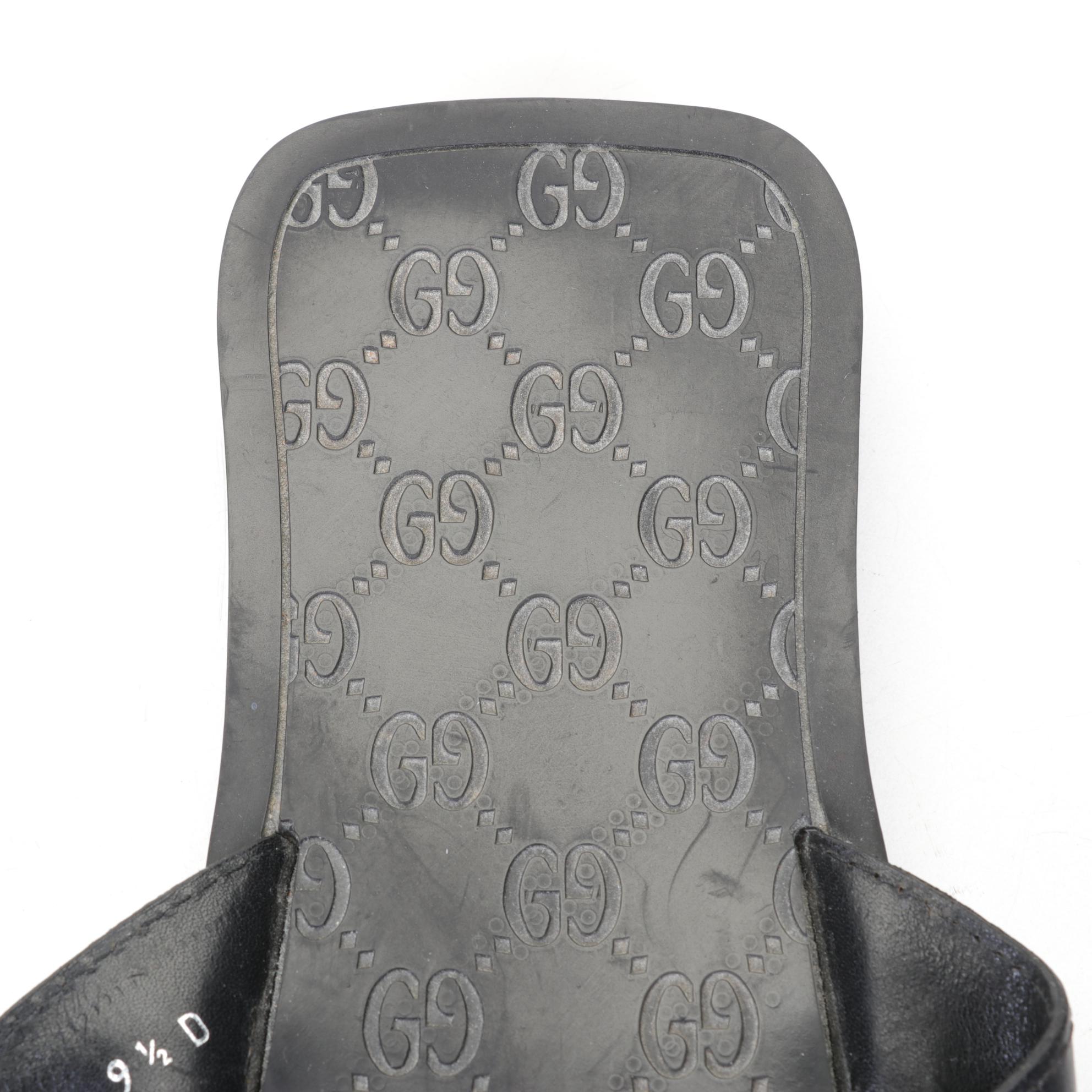 Gucci Men's Black Leather Slide Sandals