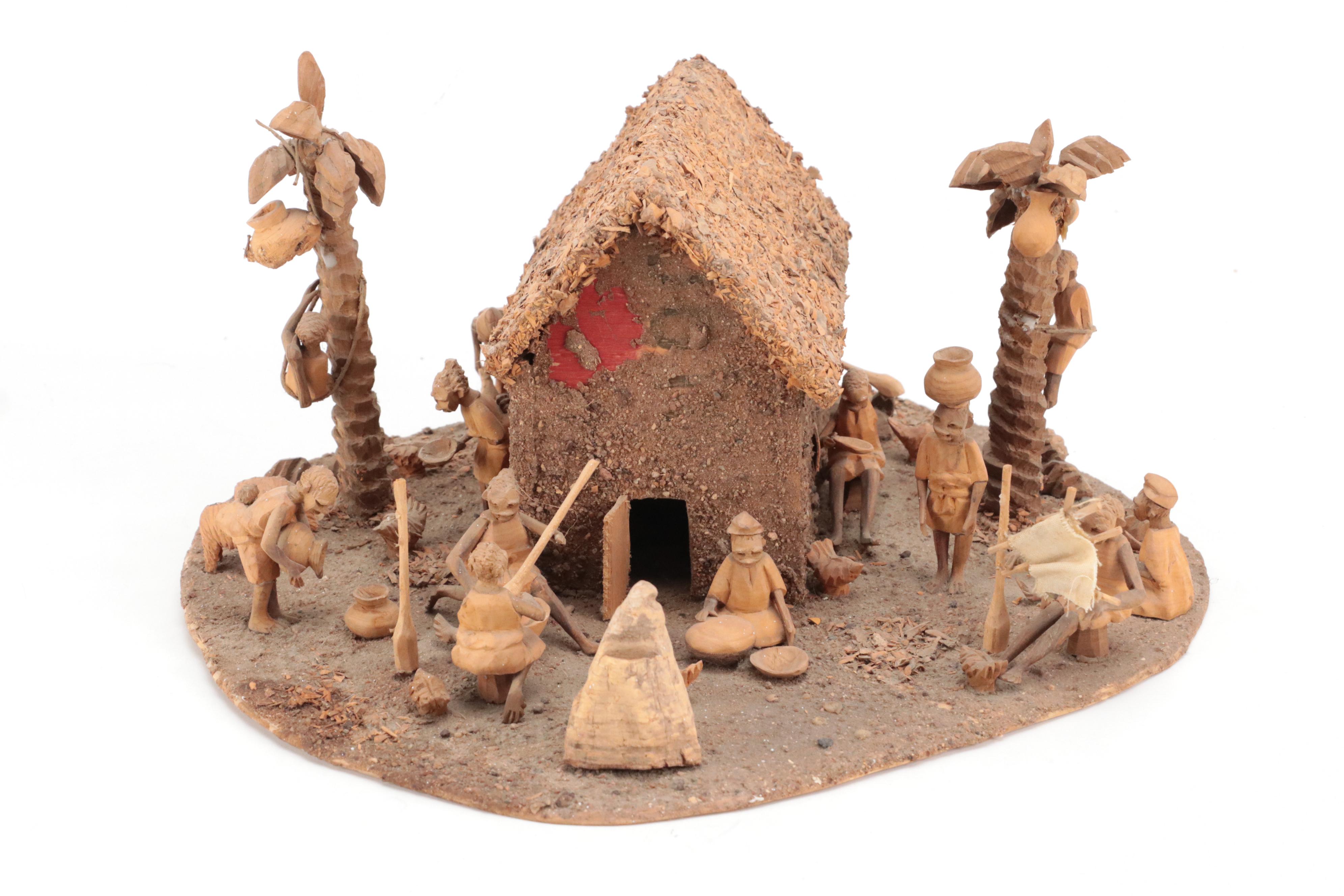 Folk Art African Village Diorama