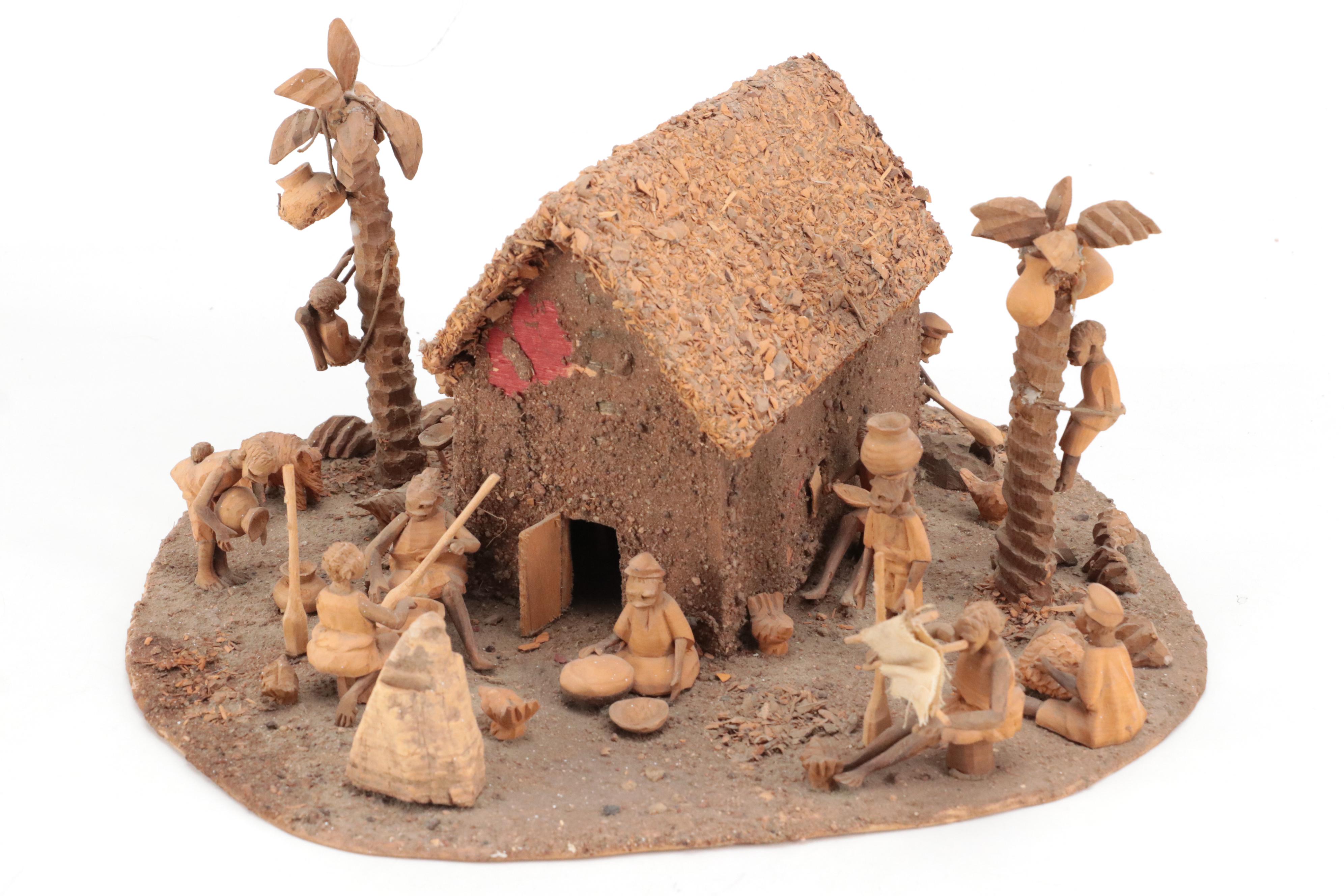 Folk Art African Village Diorama
