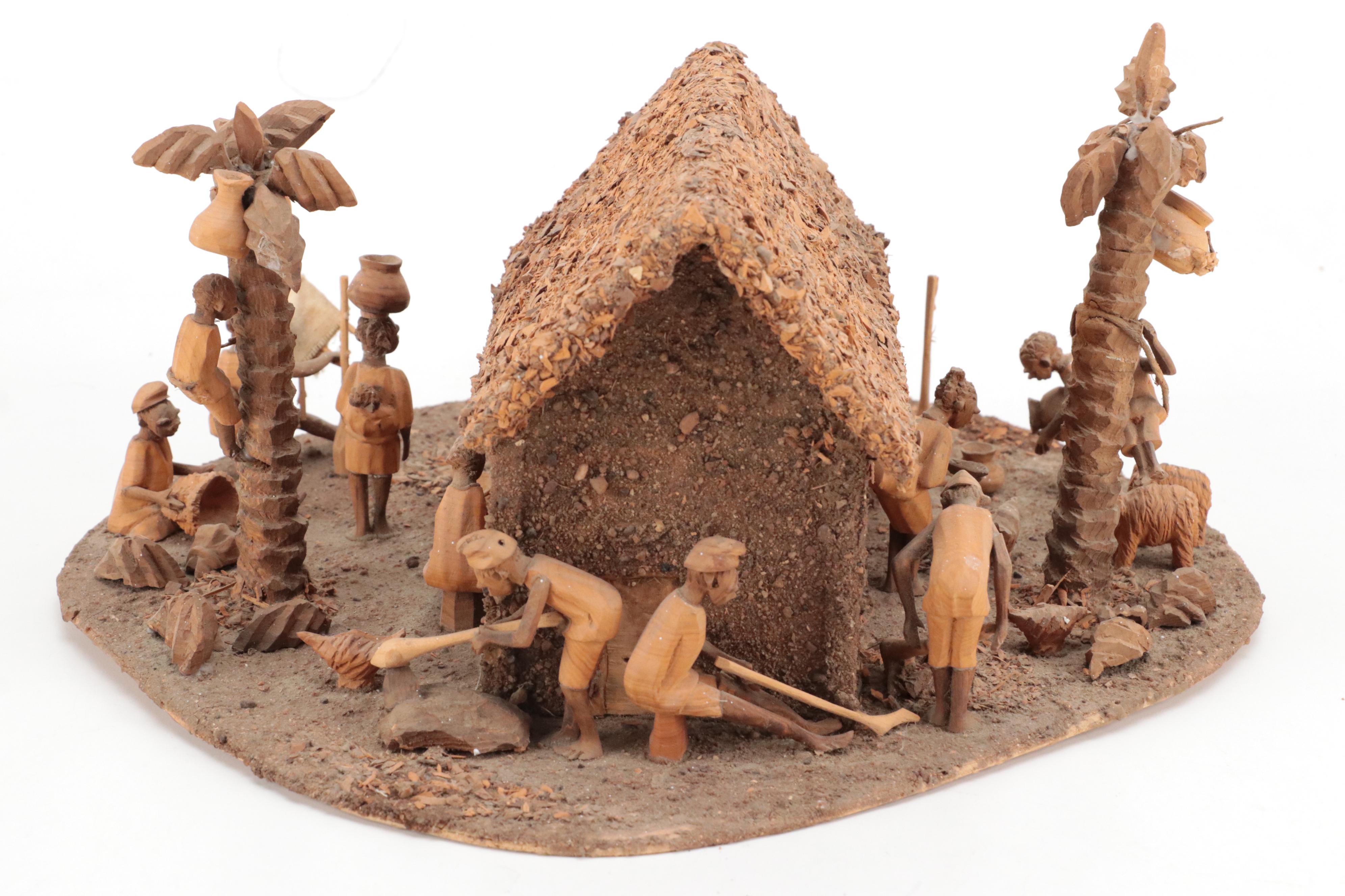 Folk Art African Village Diorama