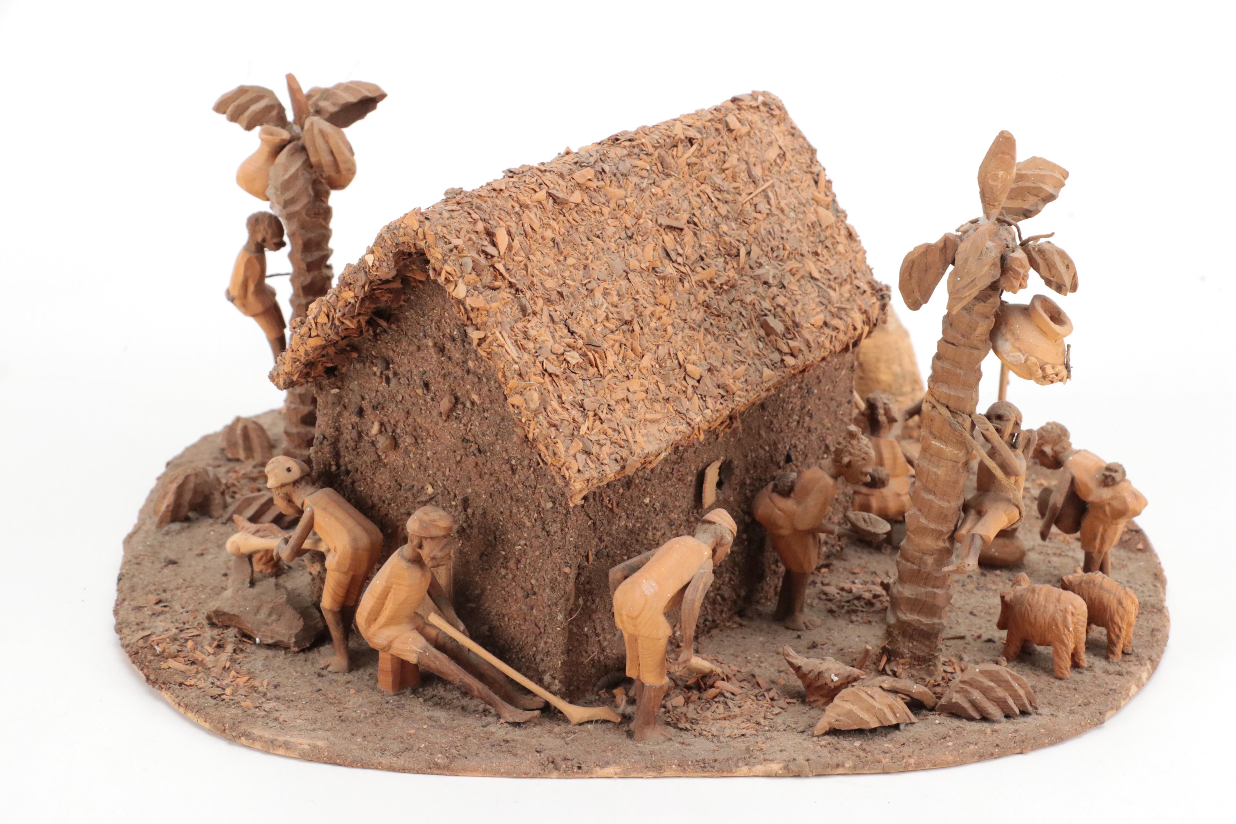 Folk Art African Village Diorama