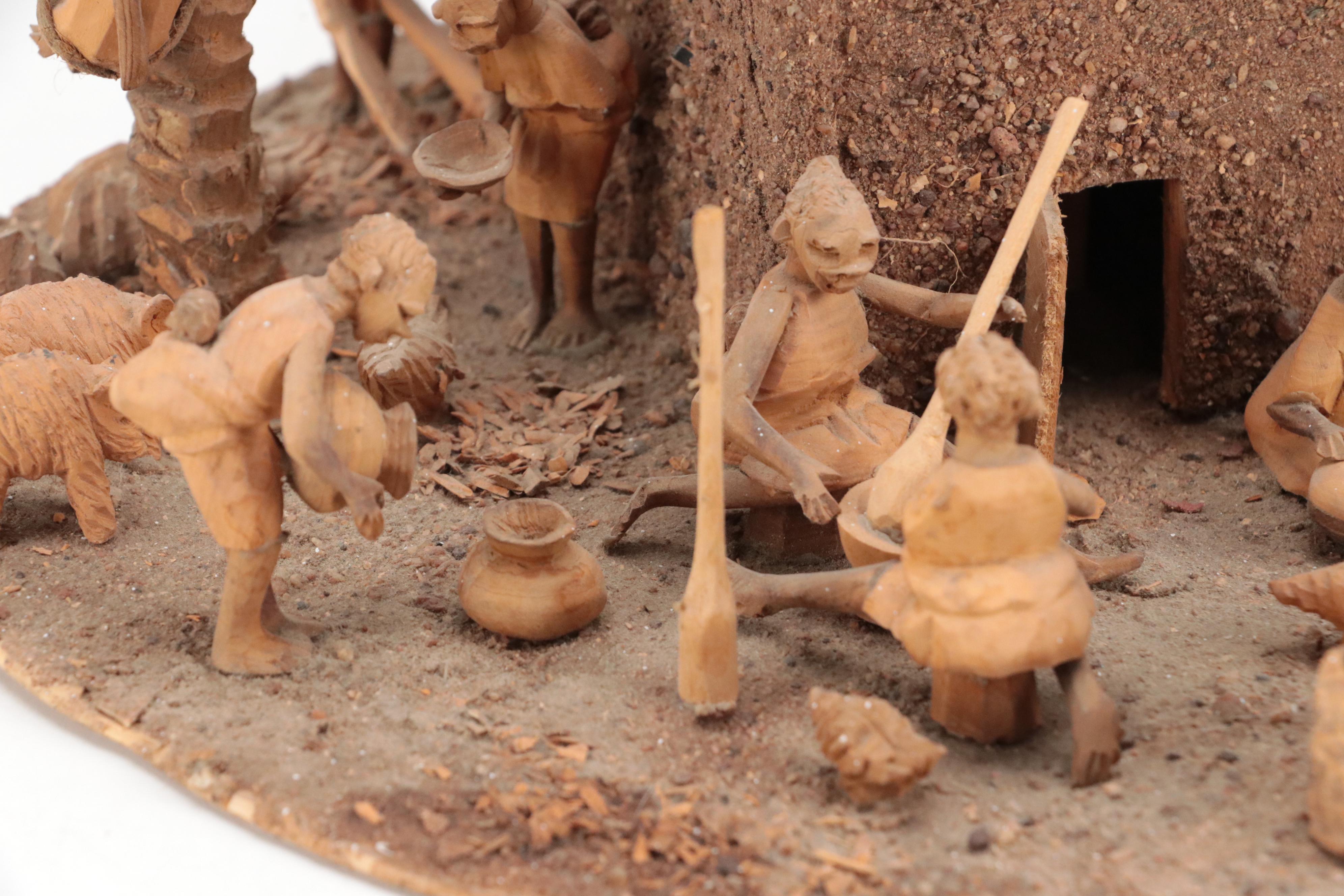 Folk Art African Village Diorama