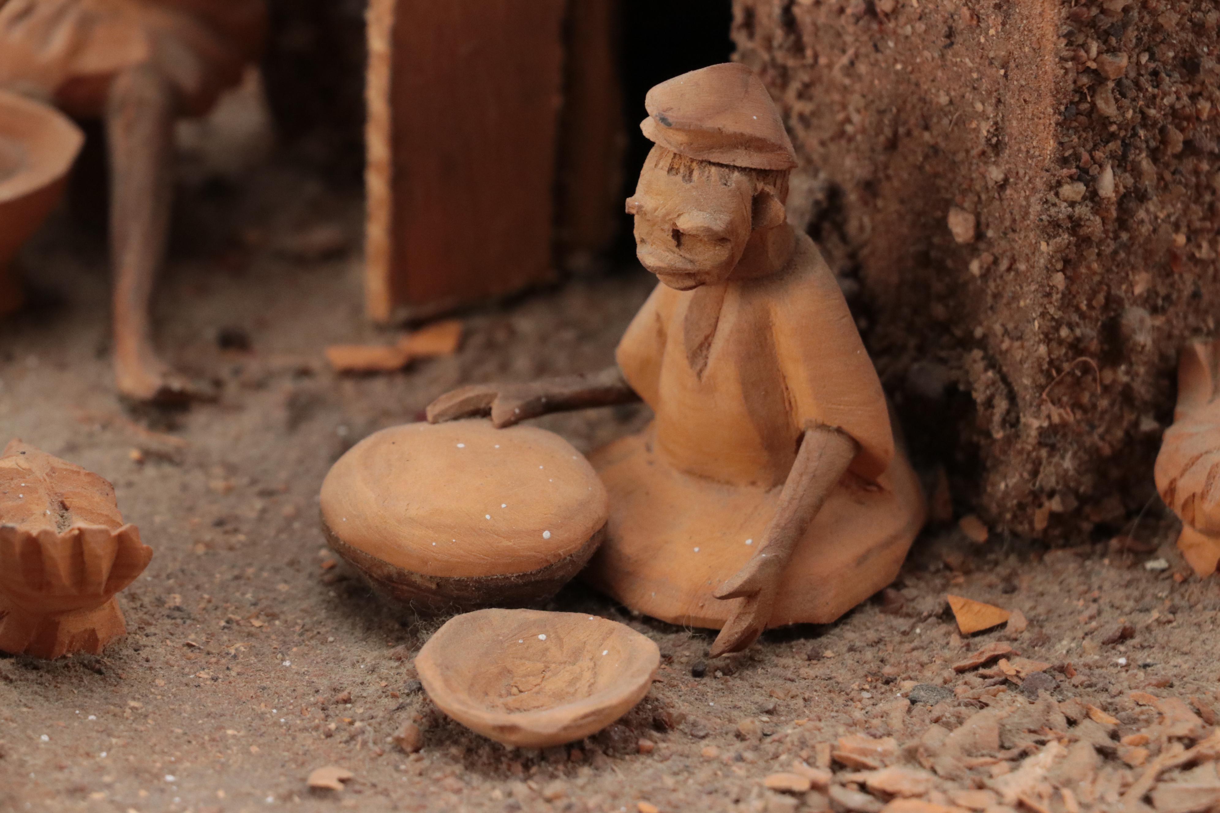 Folk Art African Village Diorama