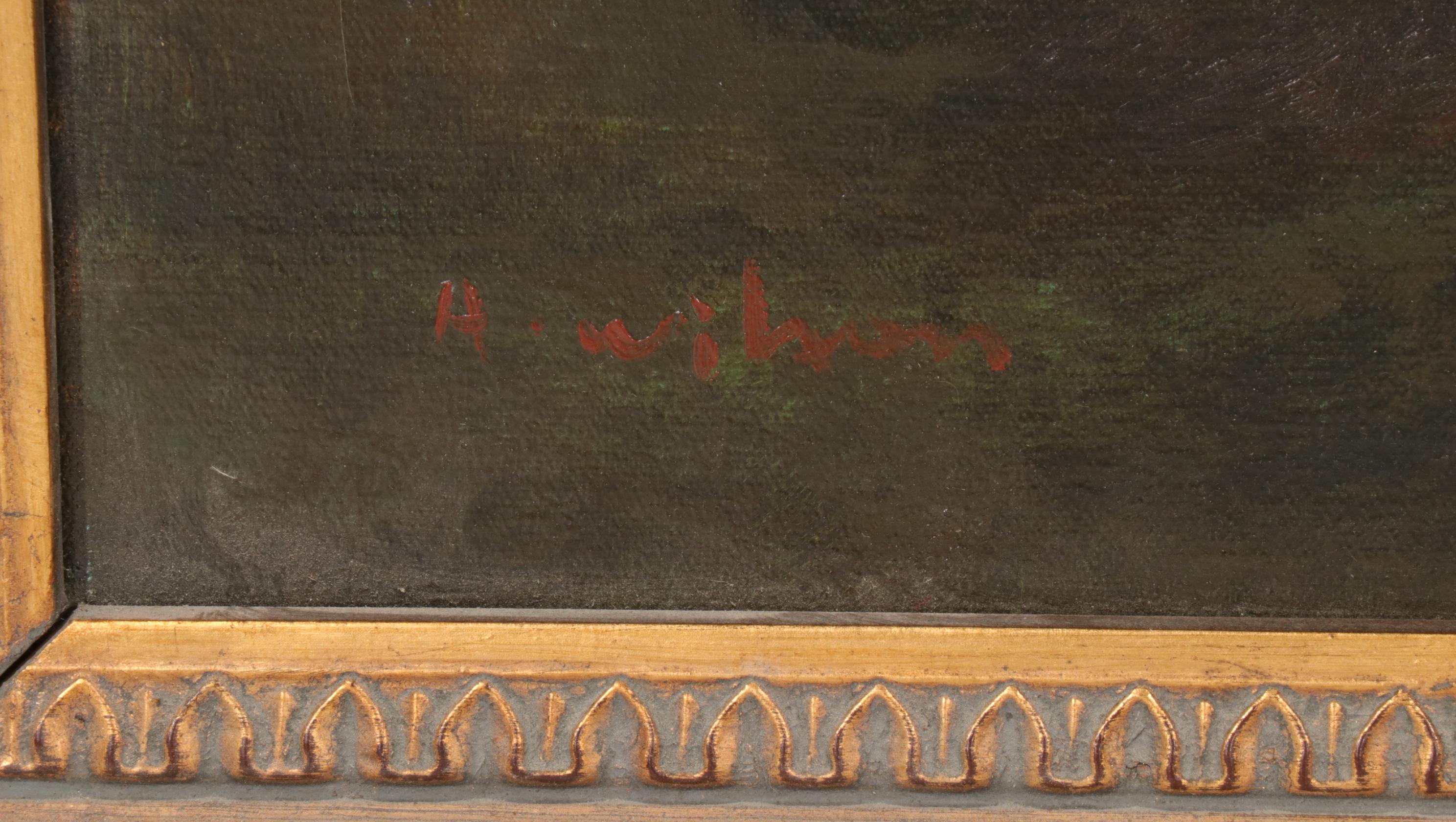 A. Wilson Pastoral Landscape Oil Painting with Sheep and Shepherd, Early 20th C.