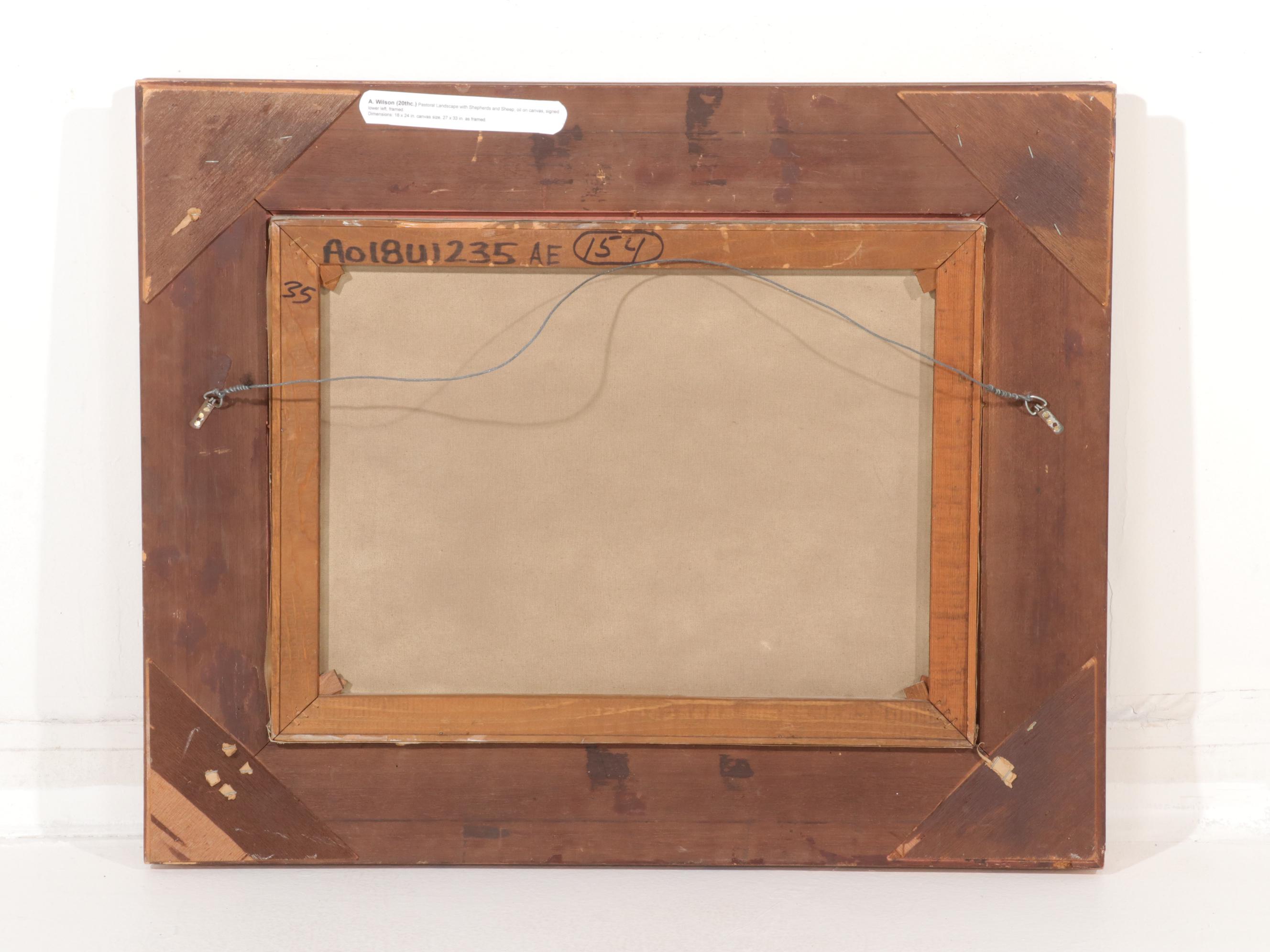 A. Wilson Pastoral Landscape Oil Painting with Sheep and Shepherd, Early 20th C.