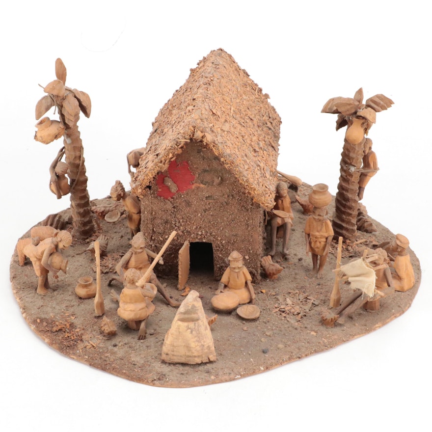 Folk Art African Village Diorama