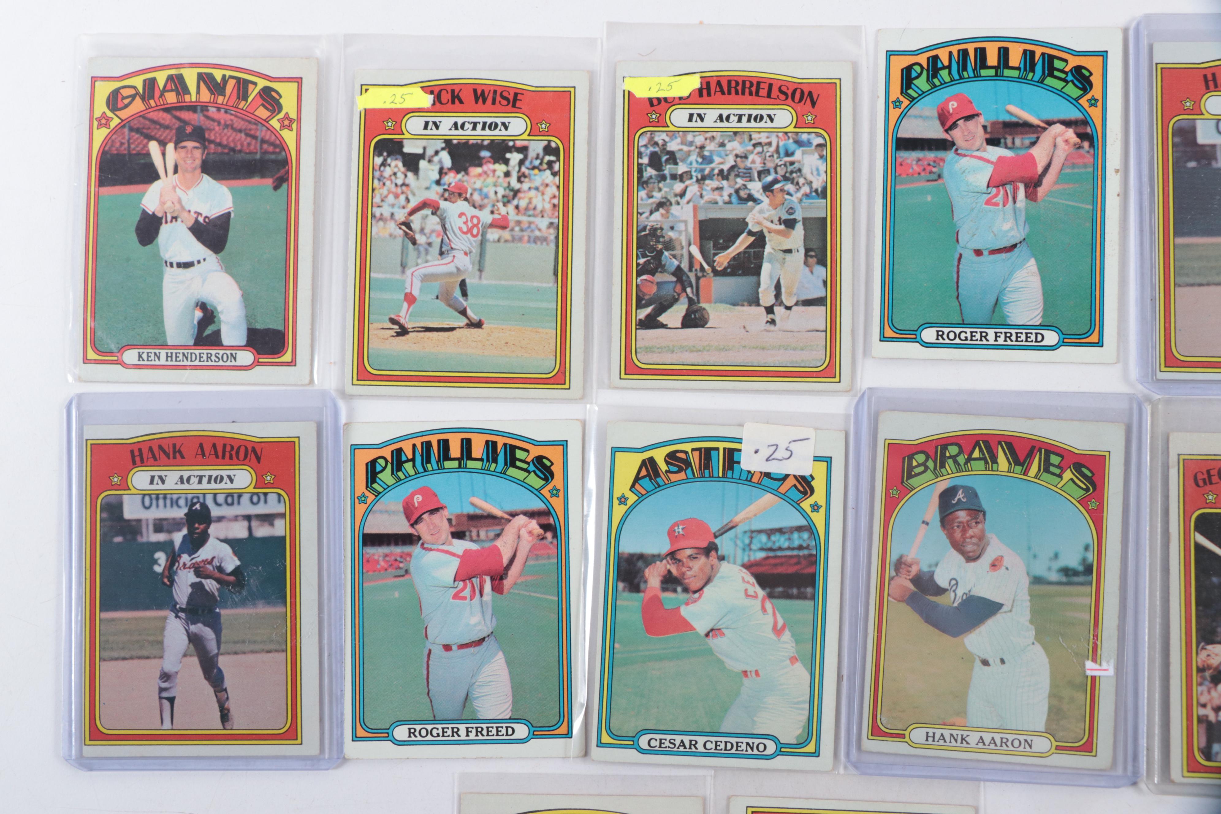 1972 Topps Baseball Cards Featuring Hank Aaron, Roger Freed, and More