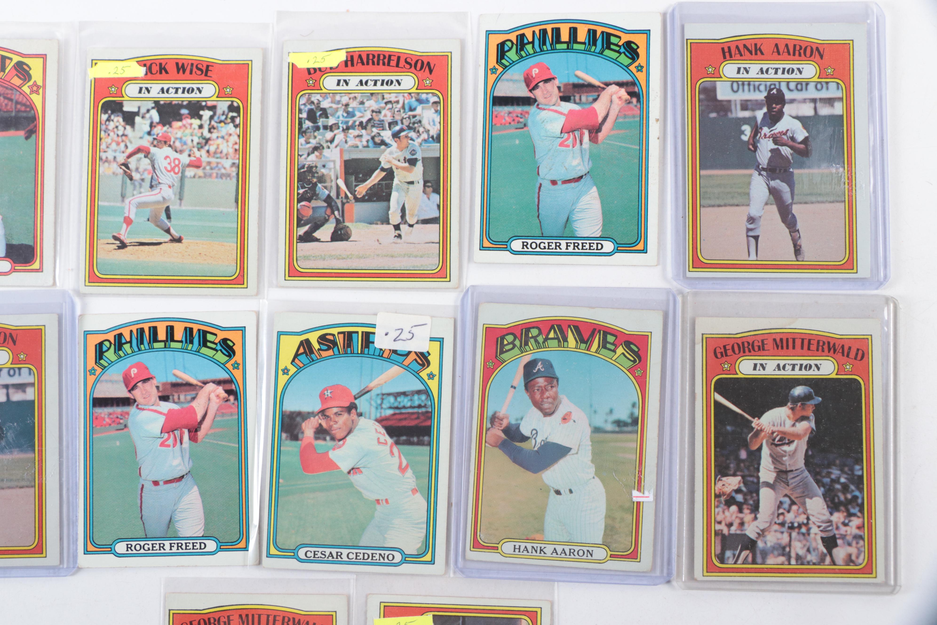 1972 Topps Baseball Cards Featuring Hank Aaron, Roger Freed, and More