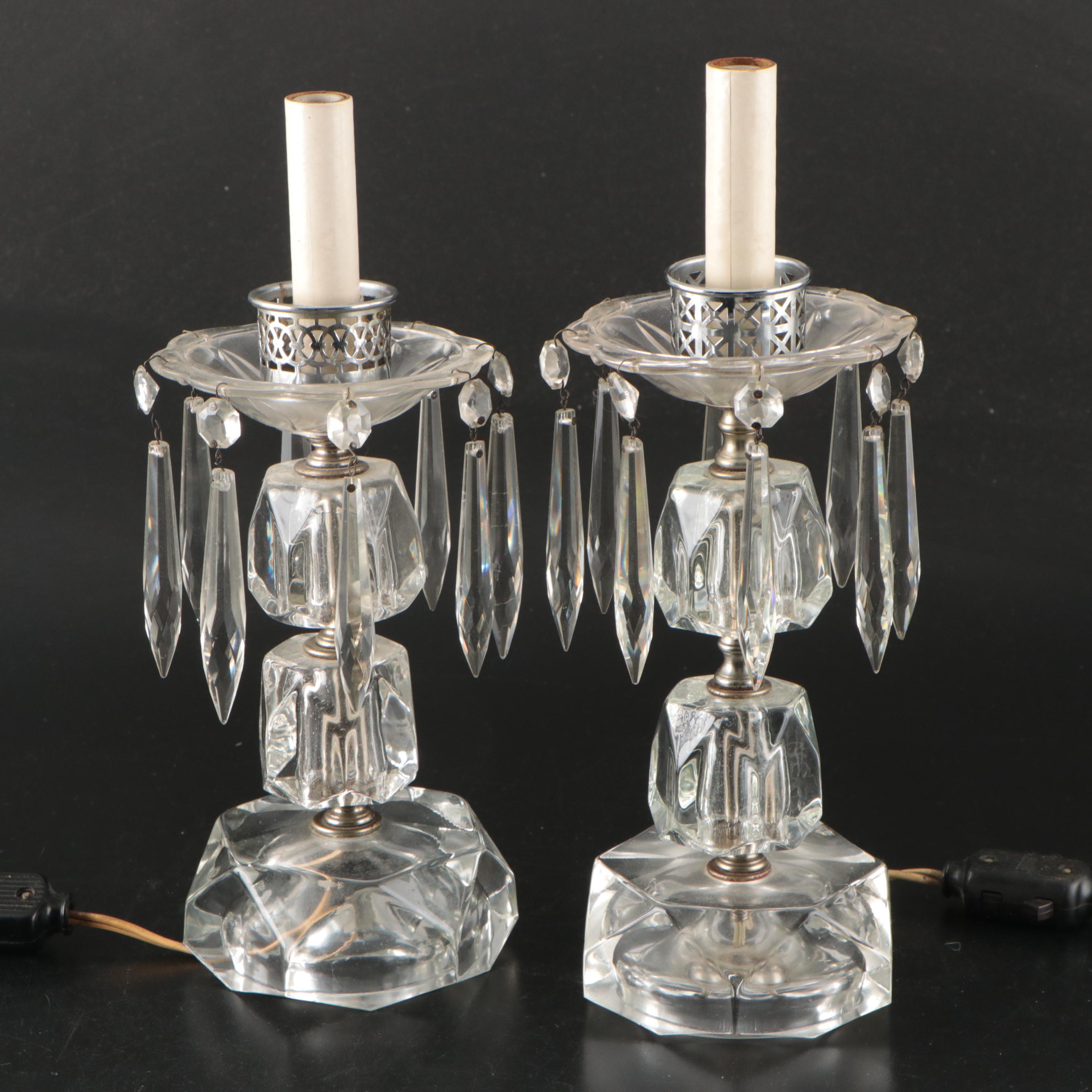 Neoclassical Style Candle Holders, Glass Mantle Lusters and Wall Sconces
