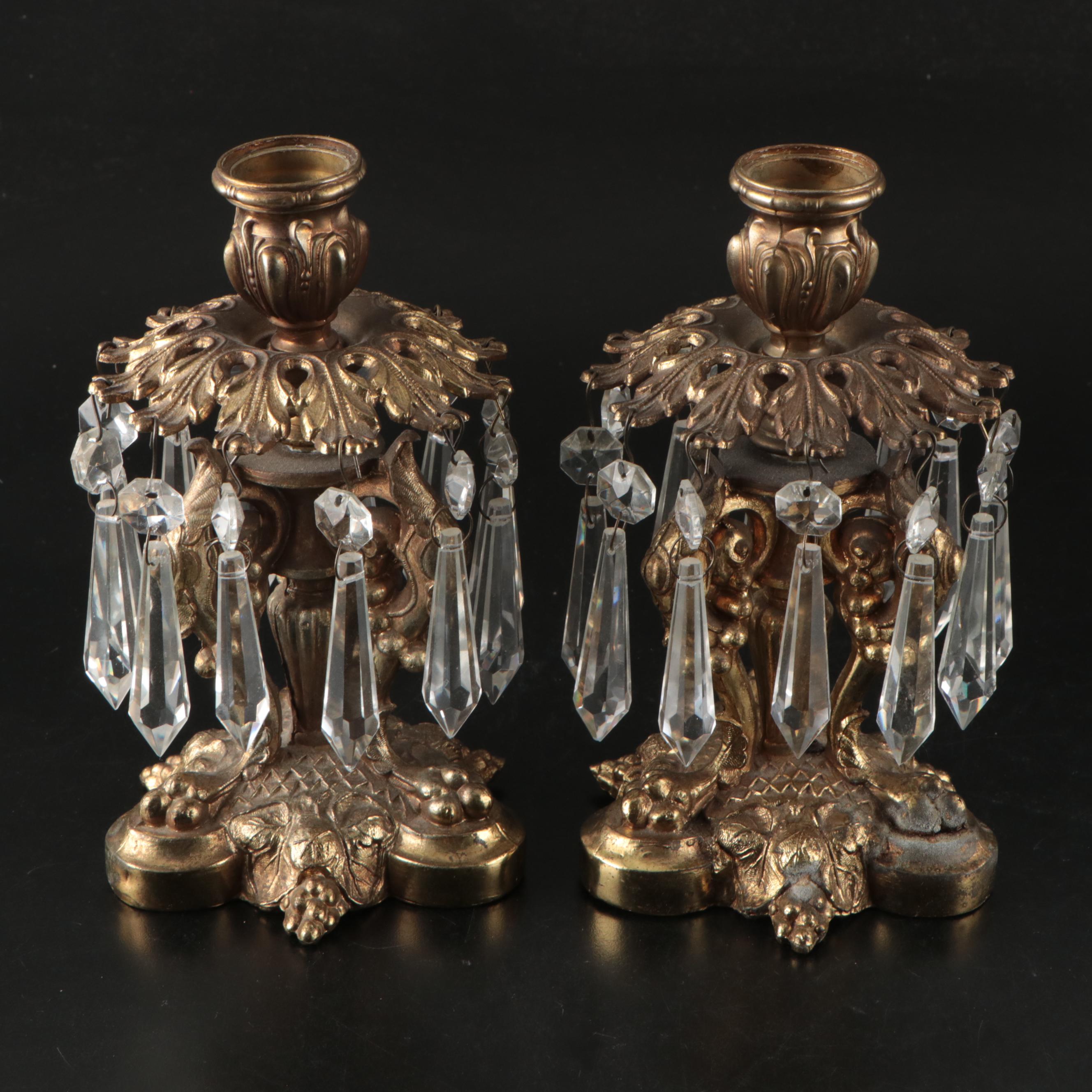 Neoclassical Style Candle Holders, Glass Mantle Lusters and Wall Sconces
