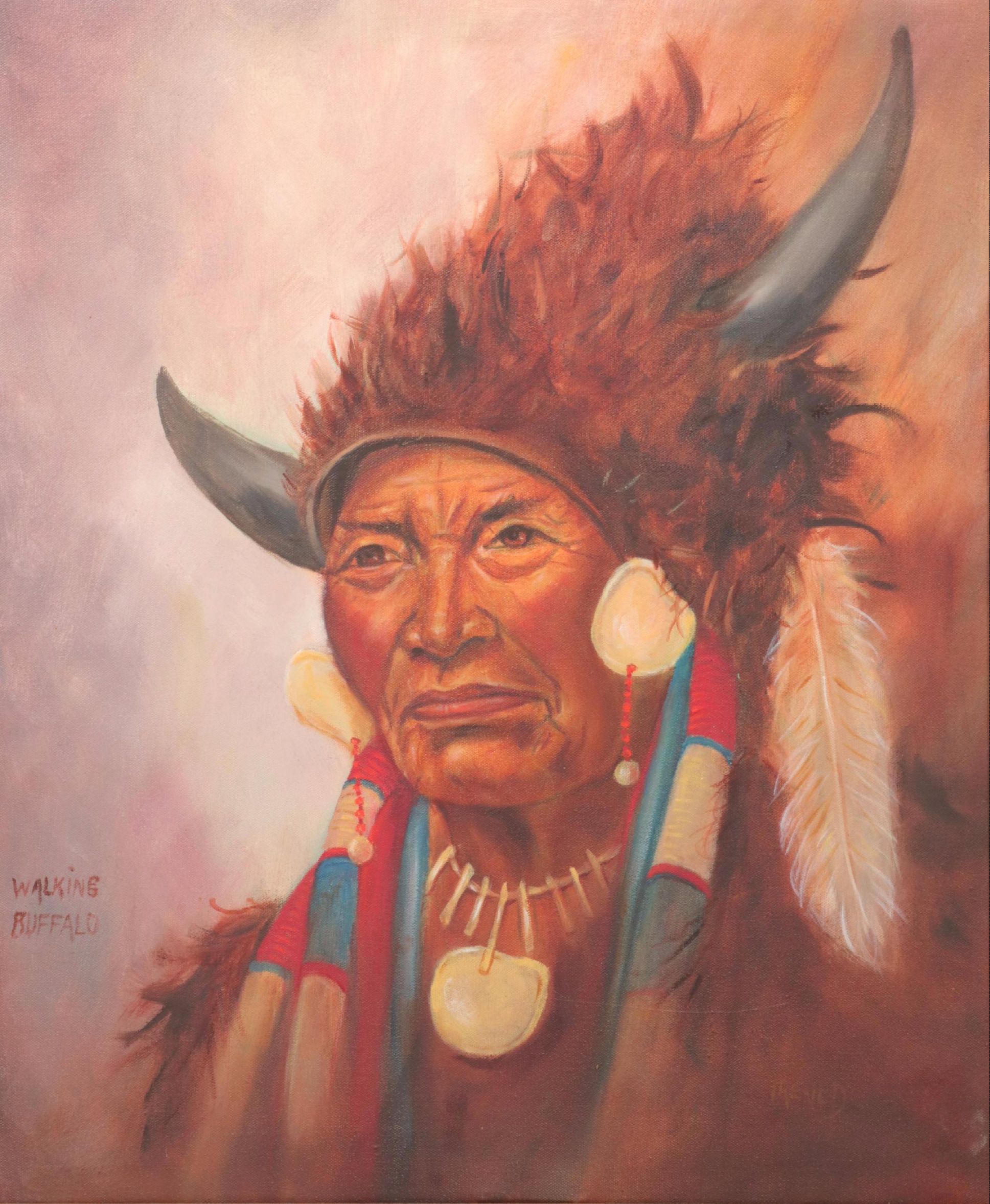 Native American Portrait Oil Painting "Walking Buffalo"