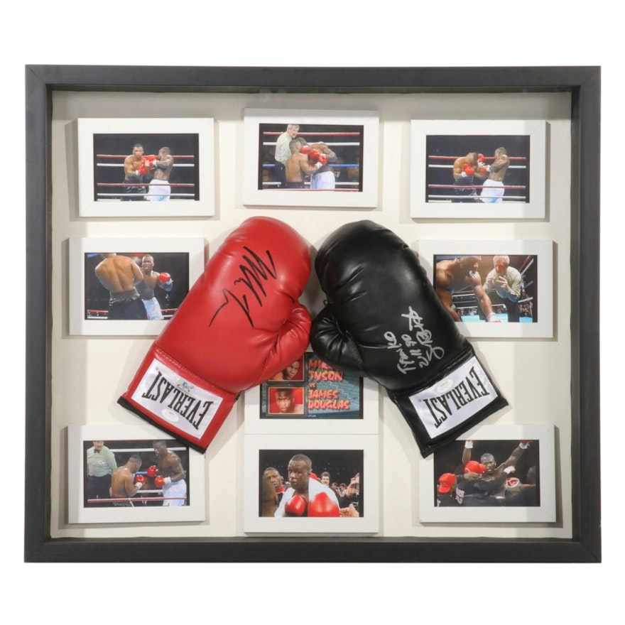 Mike Tyson vs. Buster Douglas Shadow Box With Signed Everlast Boxing Gloves