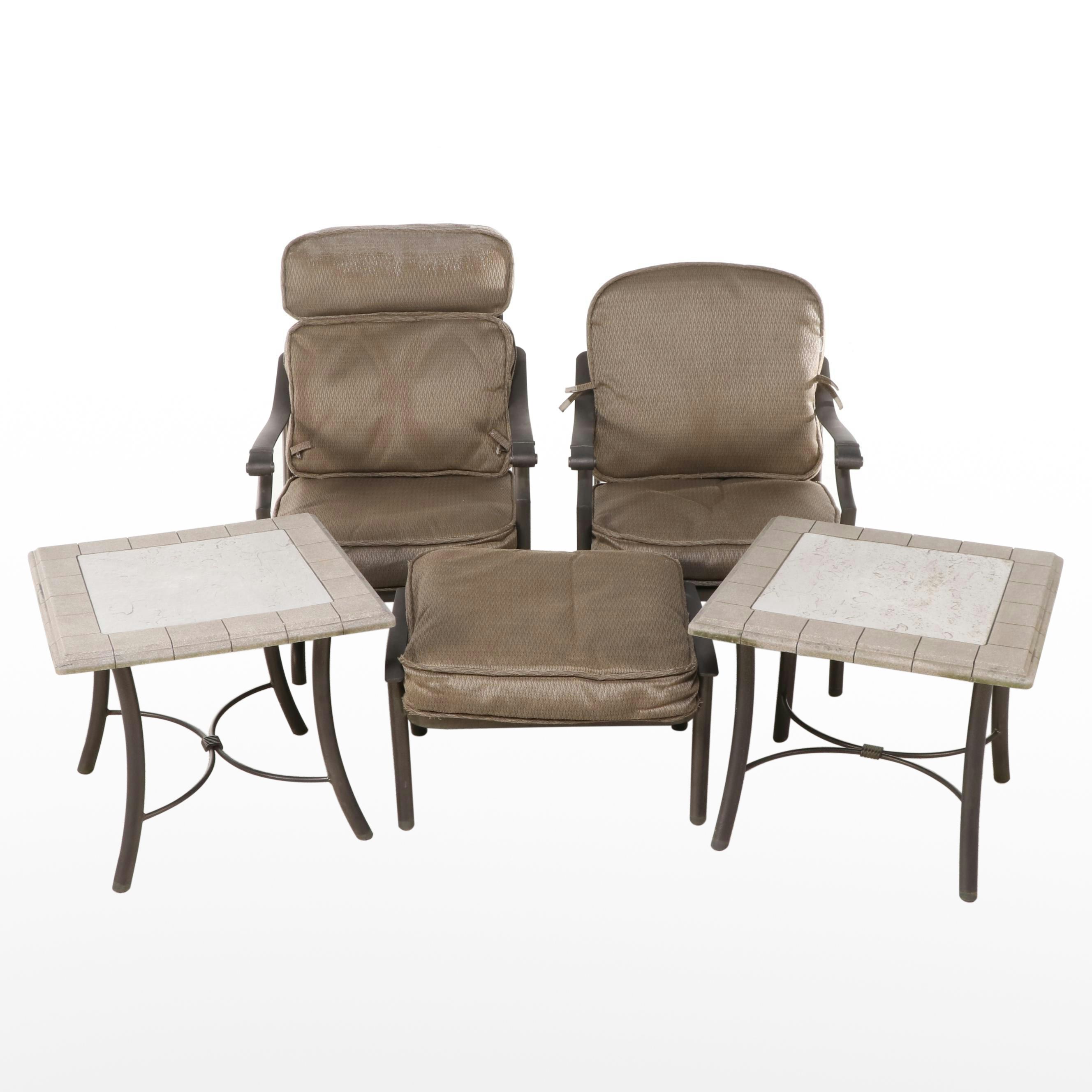 Tropitone Cast Metal Patio Chairs, Ottoman, and Accent Tables