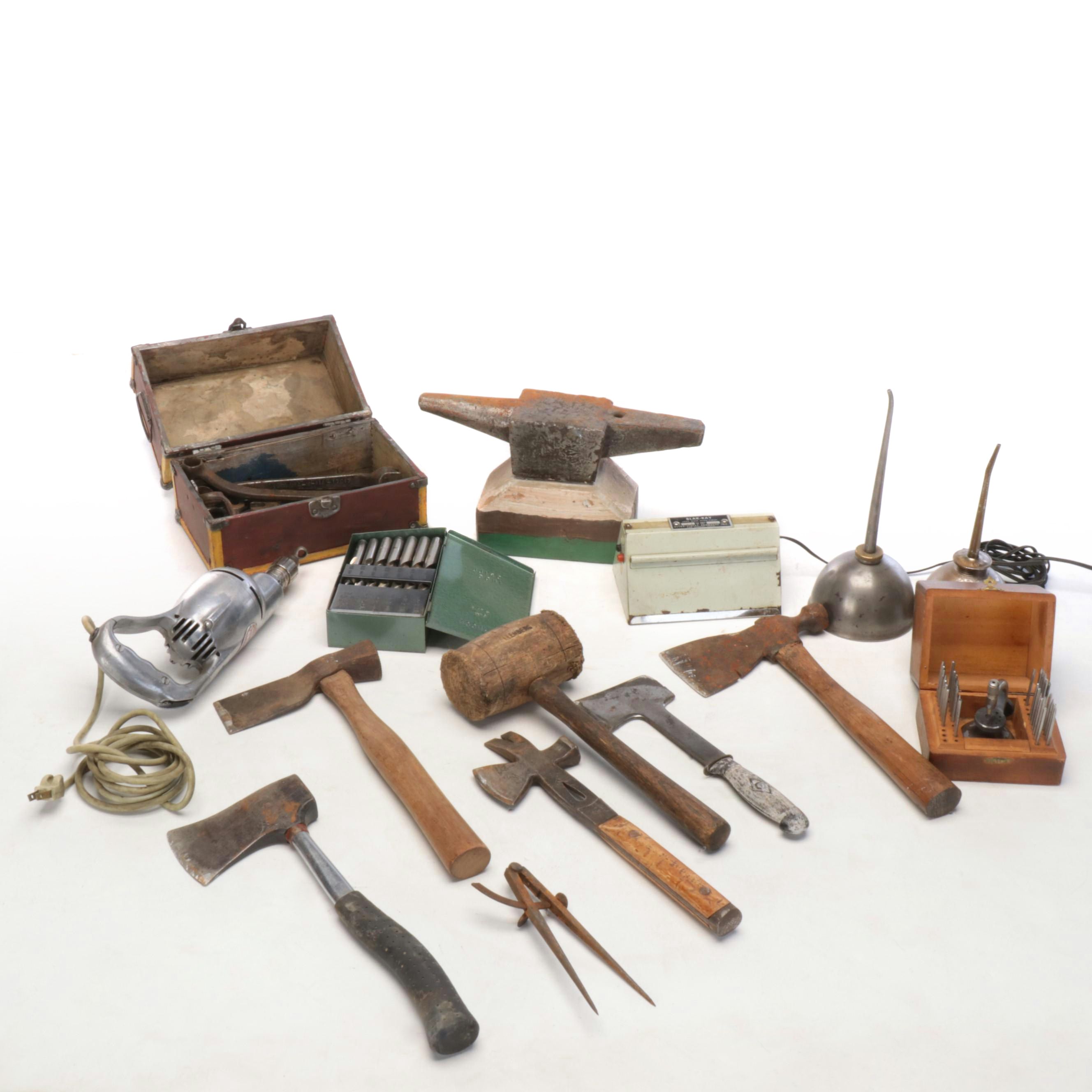 Mallet, Hatchet, Ax and Anvil, Oil Funnel, Drill Bits and More