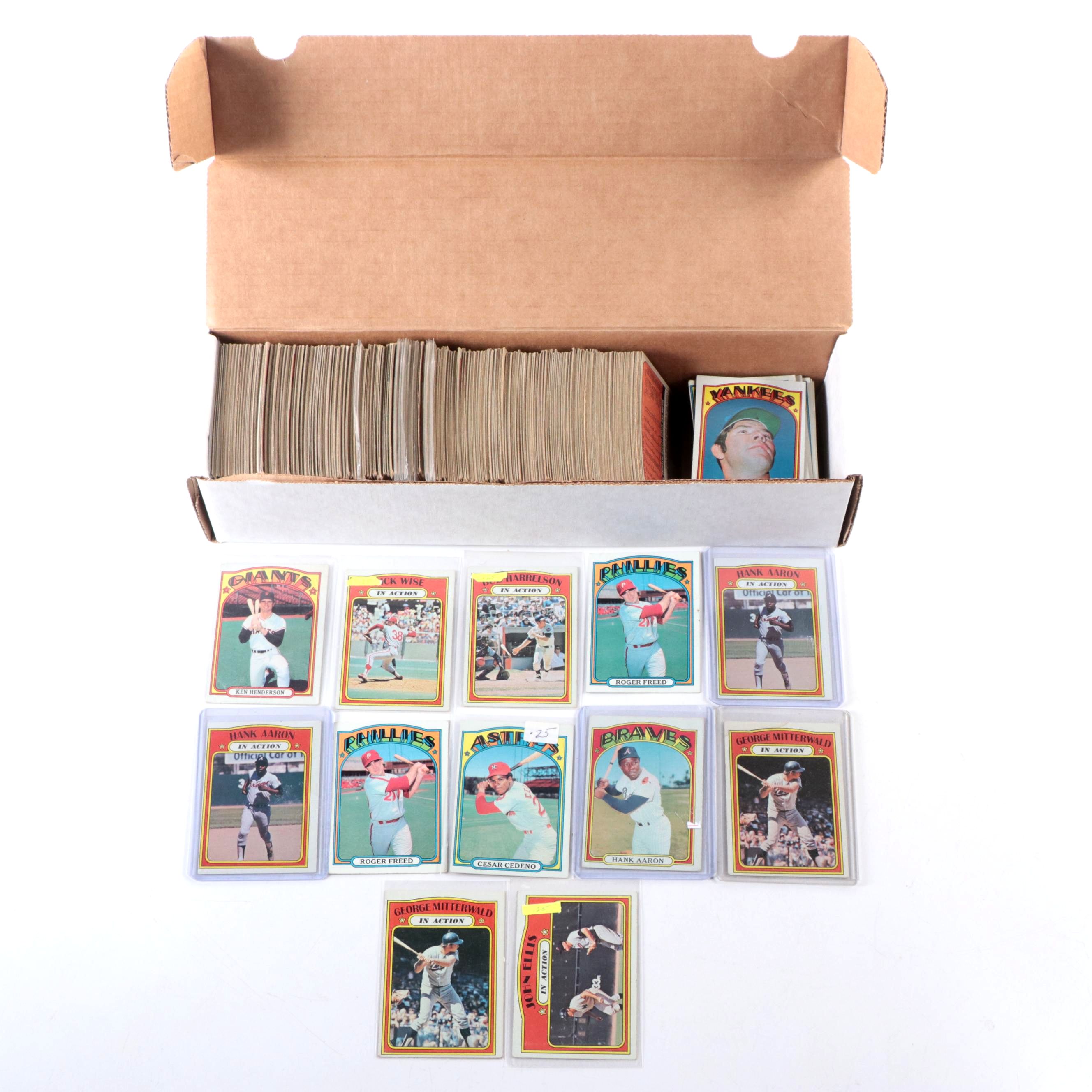 1972 Topps Baseball Cards Featuring Hank Aaron, Roger Freed, and More