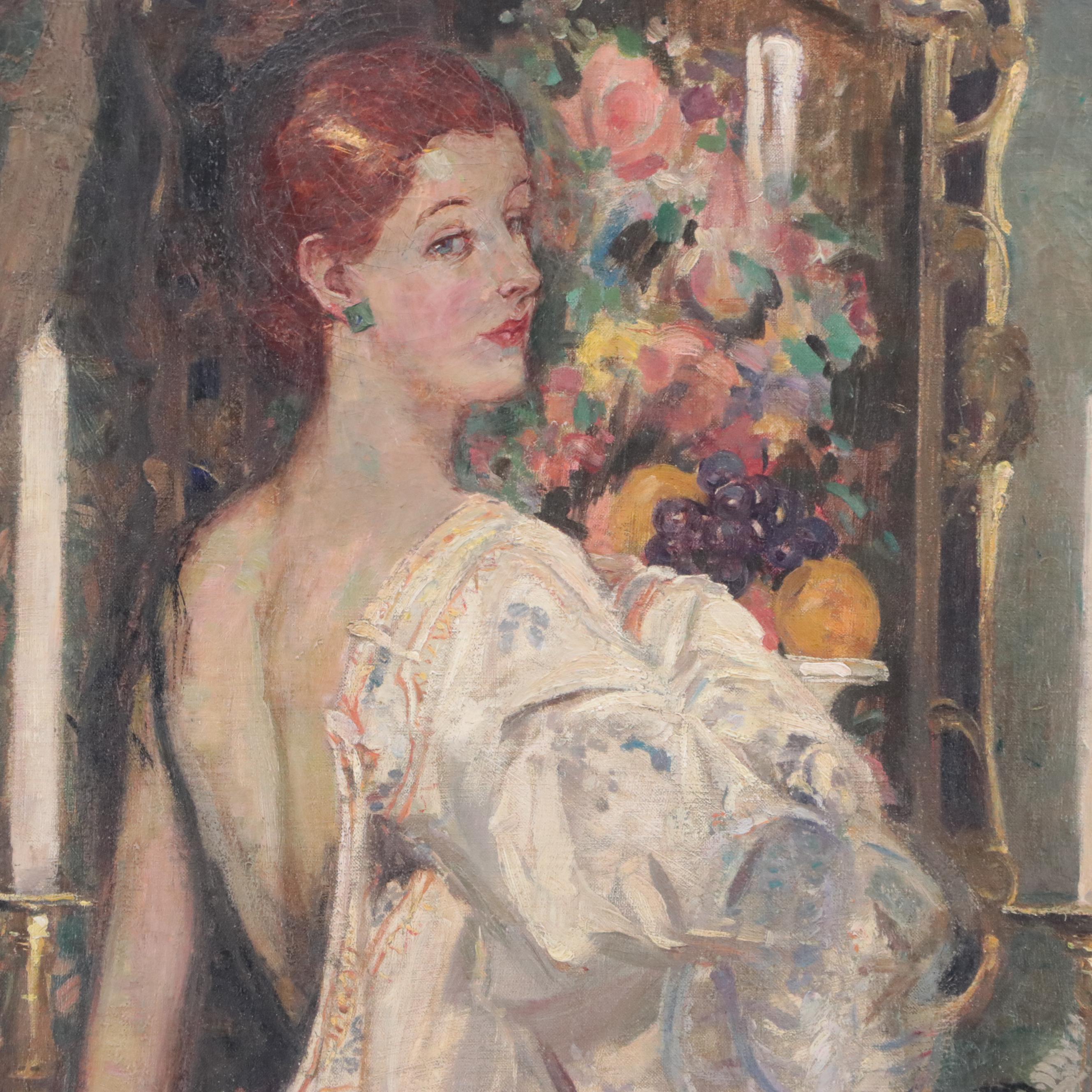 Florence Gardener Impressionist Oil Painting of Woman, Late 19th Century