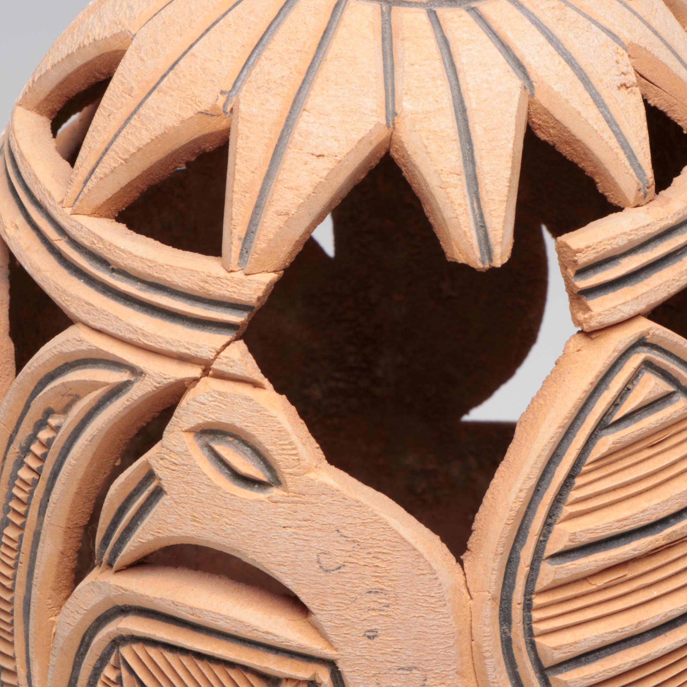 Nigerian Yoruba Hand-Carved Gourd Lantern Forms and Decorative Plaque