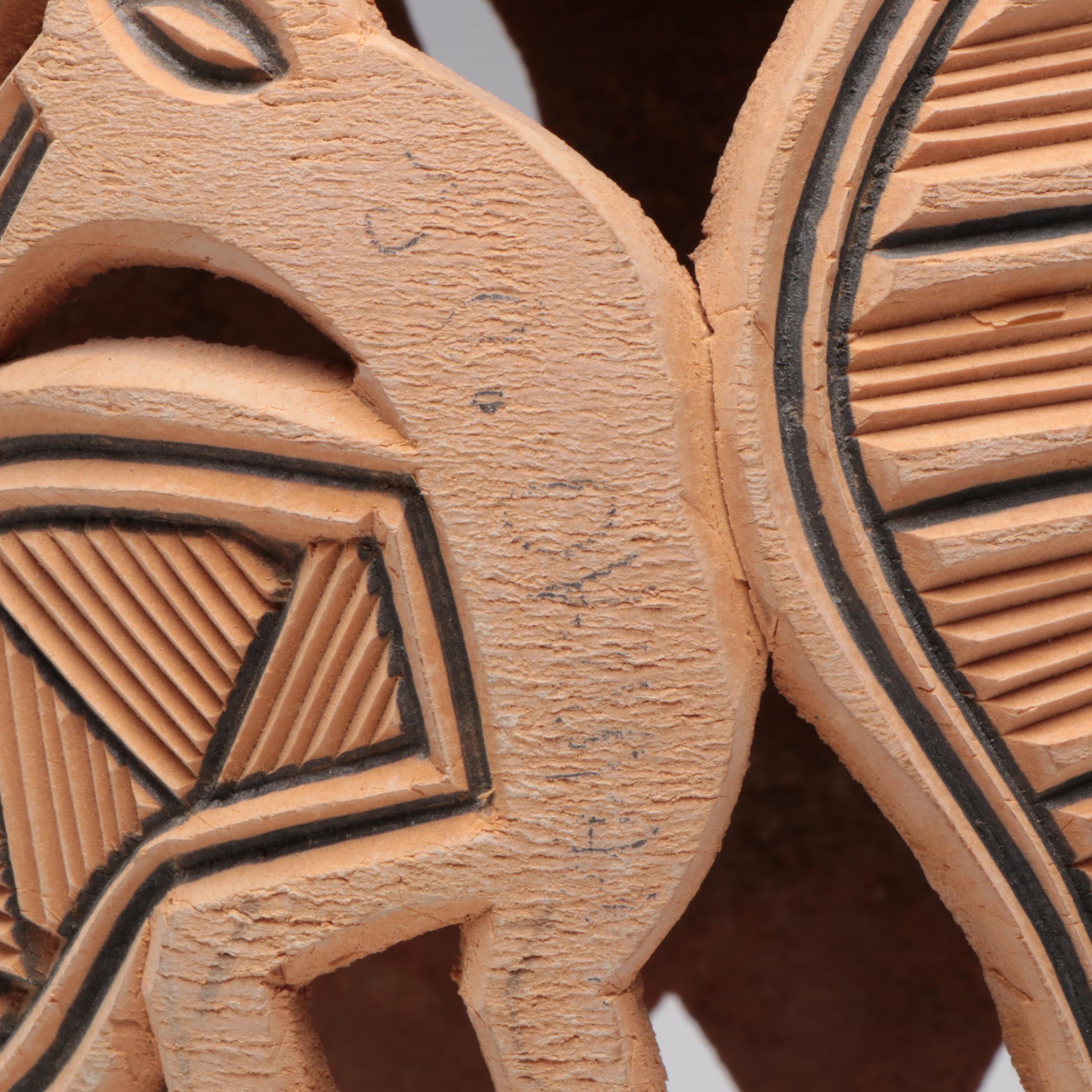 Nigerian Yoruba Hand-Carved Gourd Lantern Forms and Decorative Plaque