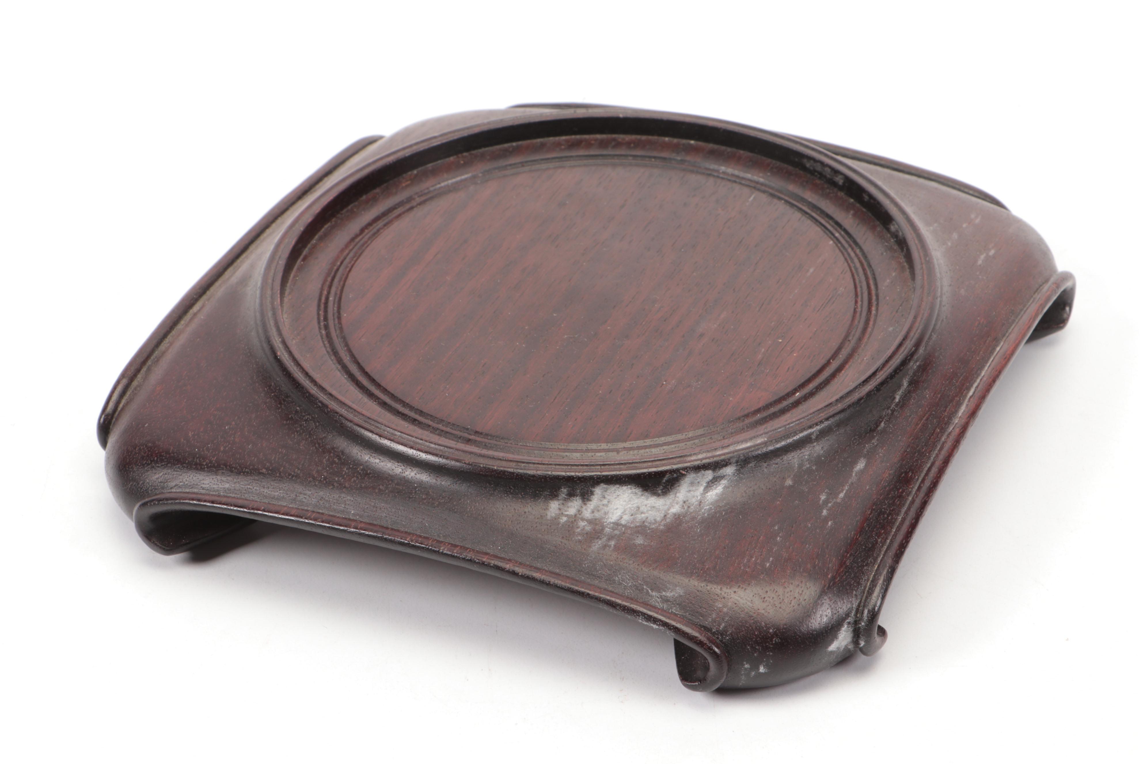 Chinese Three-Toed Dragon Egg Pot with Carved Stand