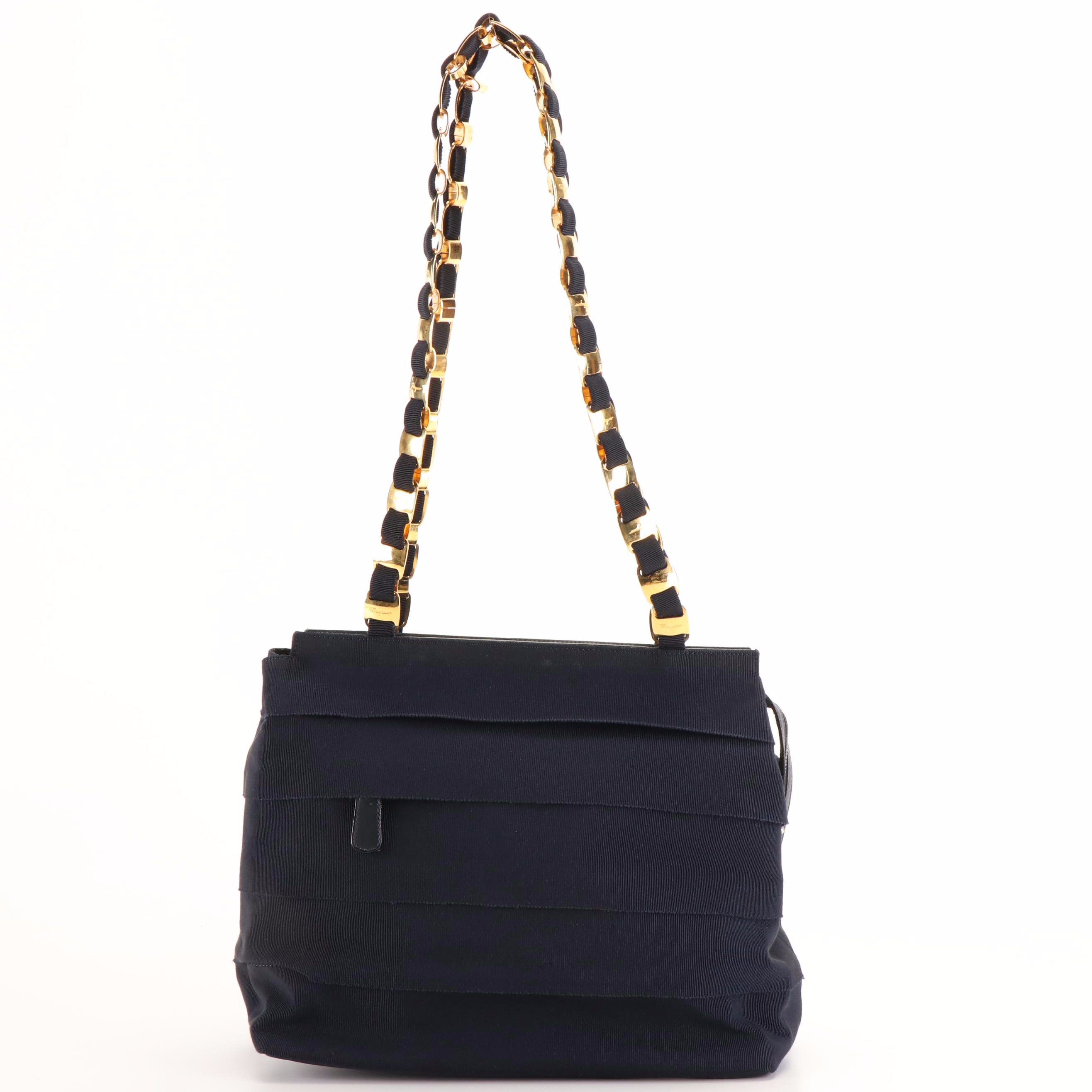 Salvatore Ferragamo Grosgrain Ribbon Tiered Chain Shoulder Bag