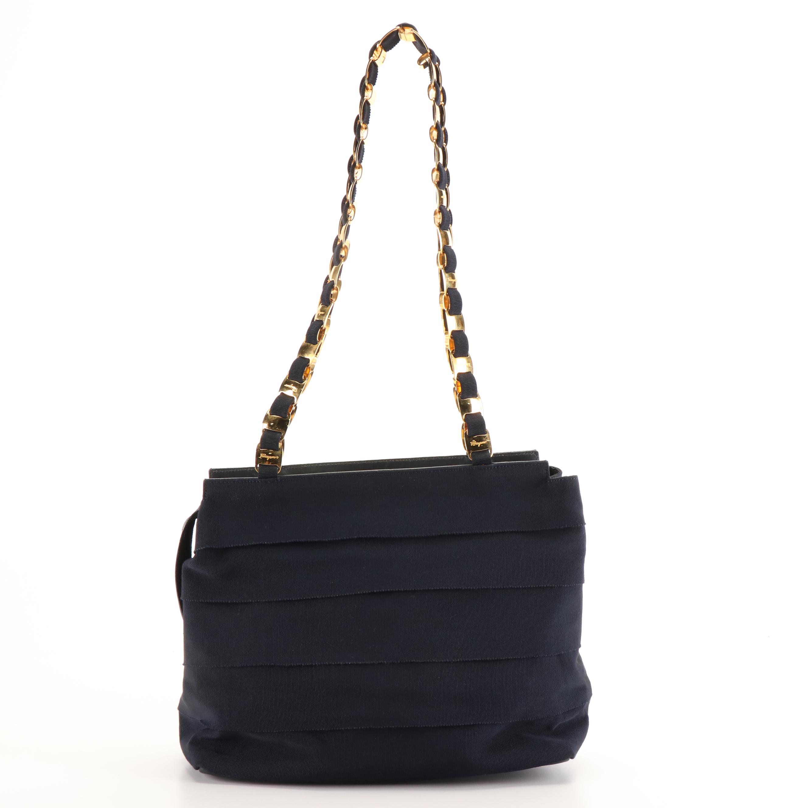 Salvatore Ferragamo Grosgrain Ribbon Tiered Chain Shoulder Bag