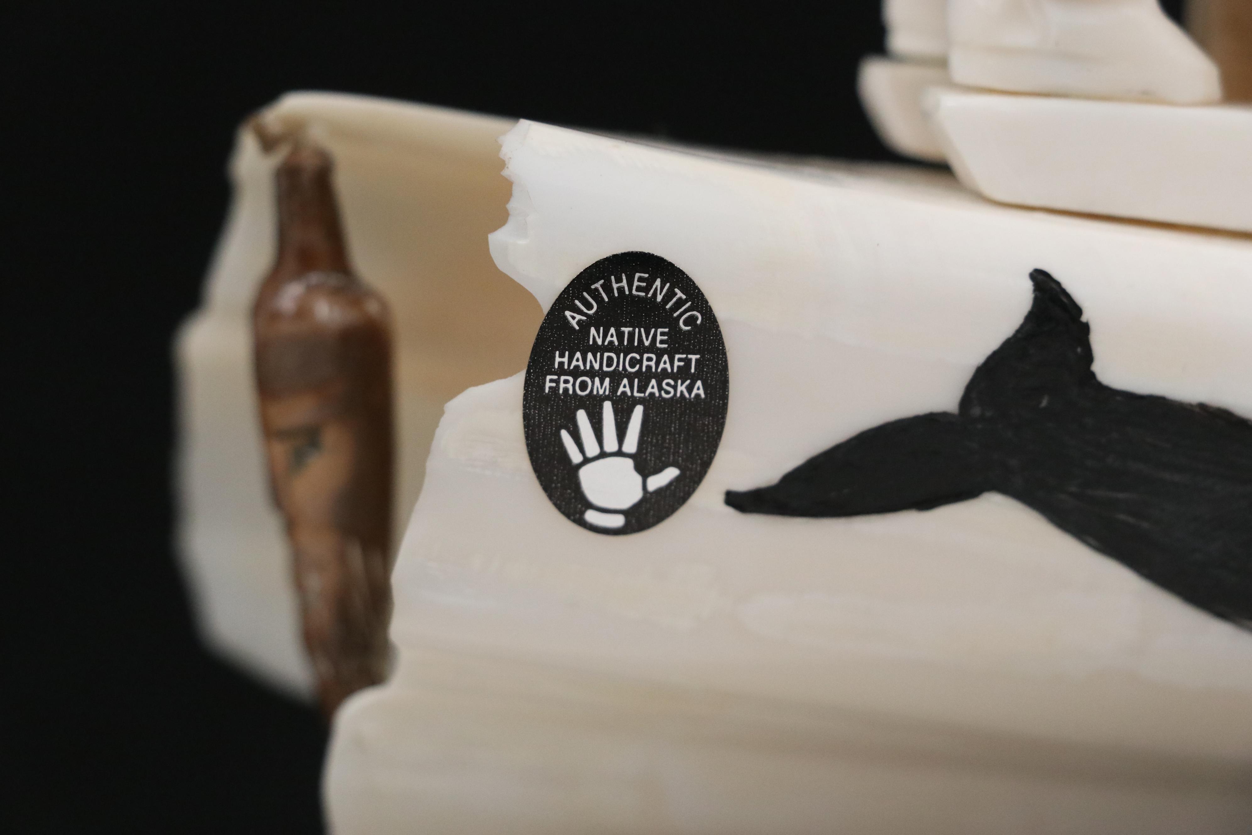 Inuit Hand-Carved Fossil Ivory and Walrus Tusk Dog Sled with Musher in Fur