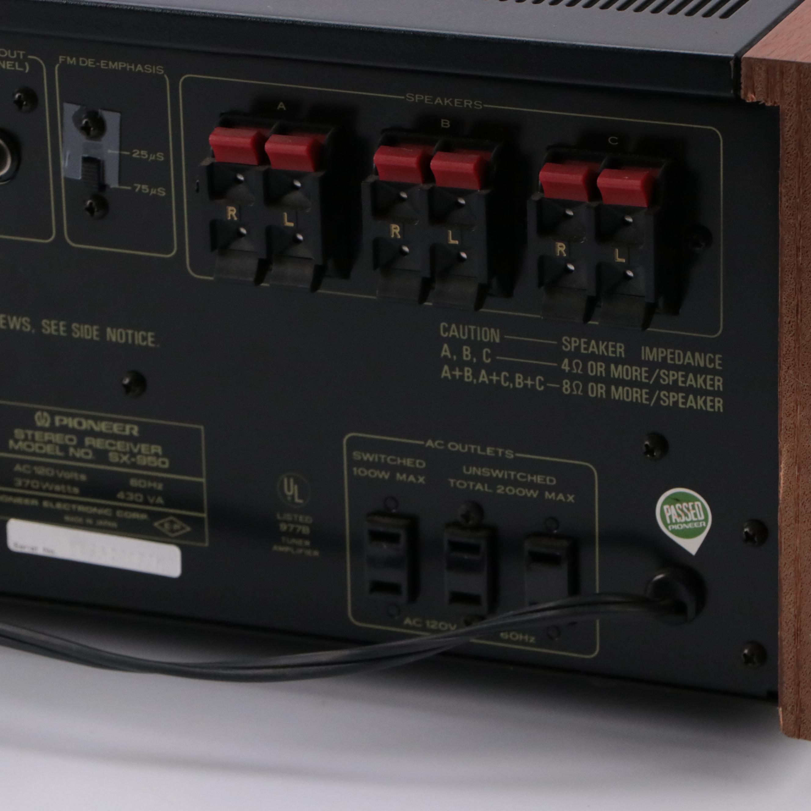Pioneer AM/FM Stereo Receiver Model SX-950 with Veneer Cabinet, 1970s