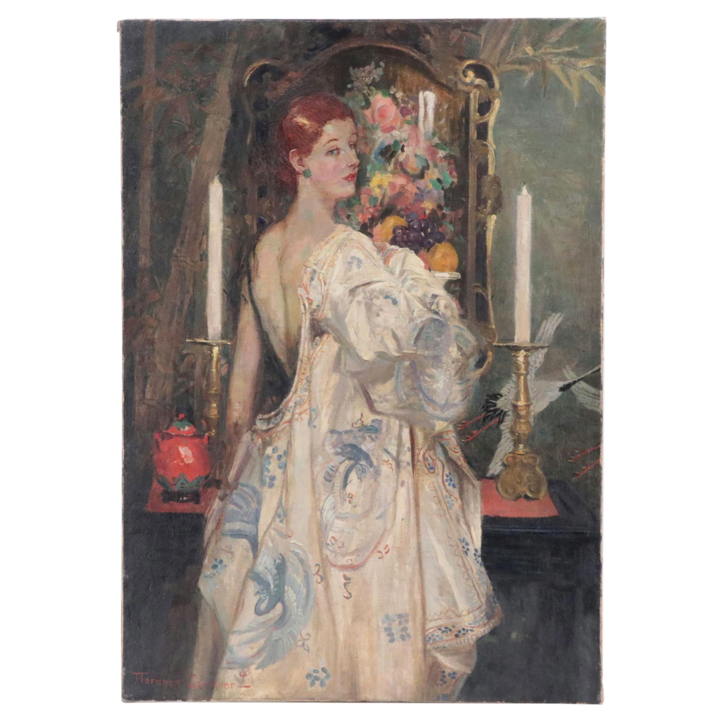 Florence Gardener Impressionist Oil Painting of Woman, Late 19th Century