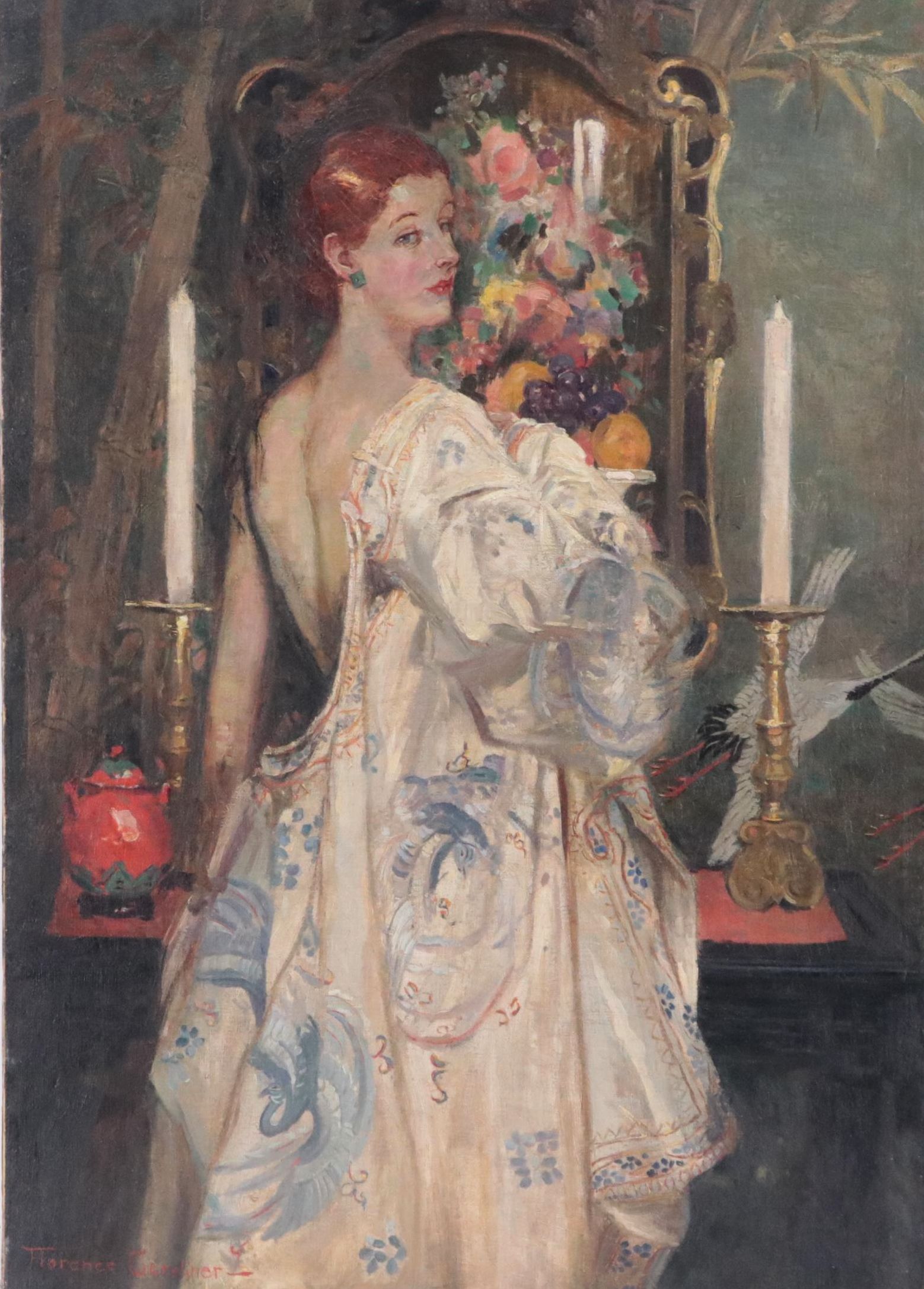 Florence Gardener Impressionist Oil Painting of Woman, Late 19th Century