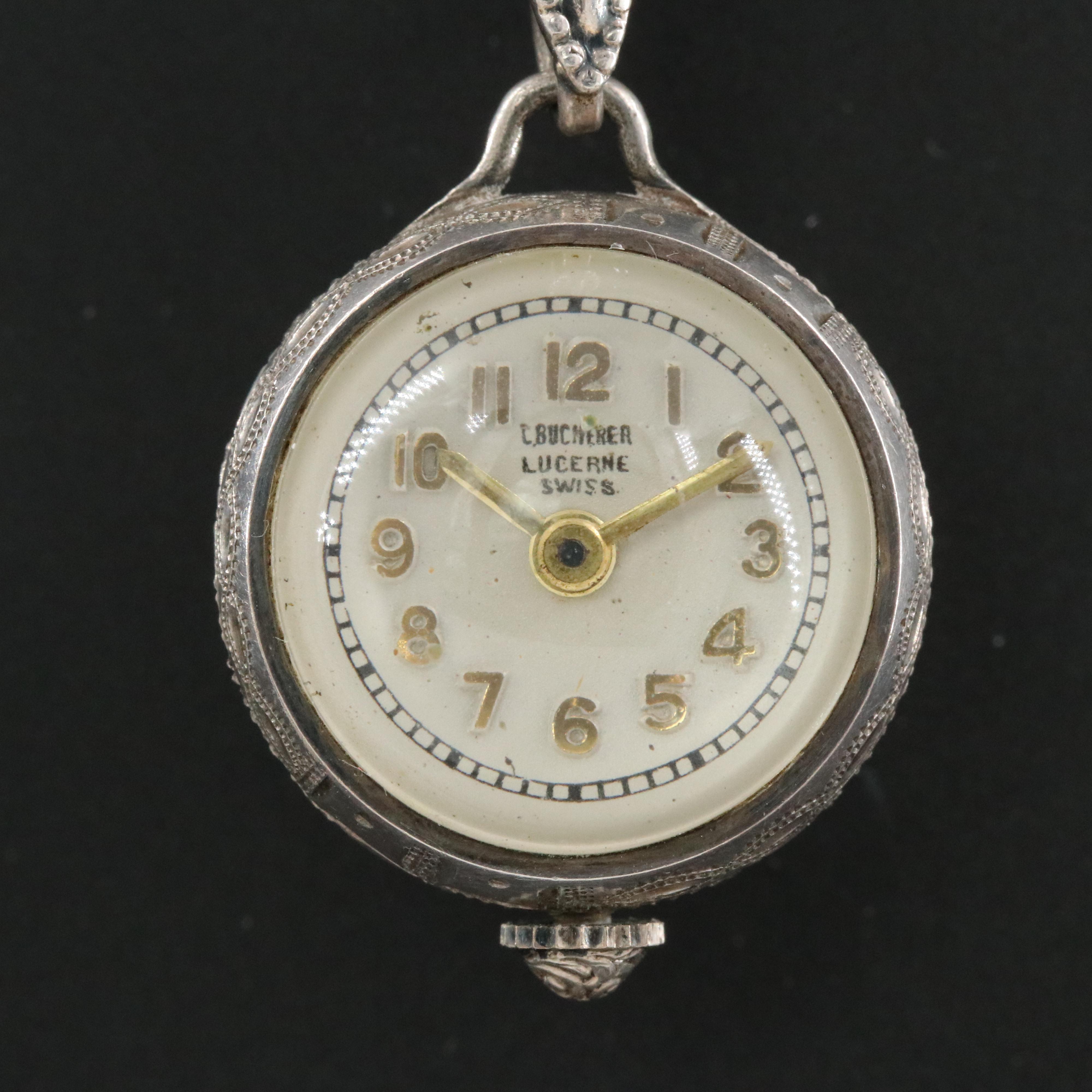 C. Bucherer Swiss Stem Wind Pendant Watch