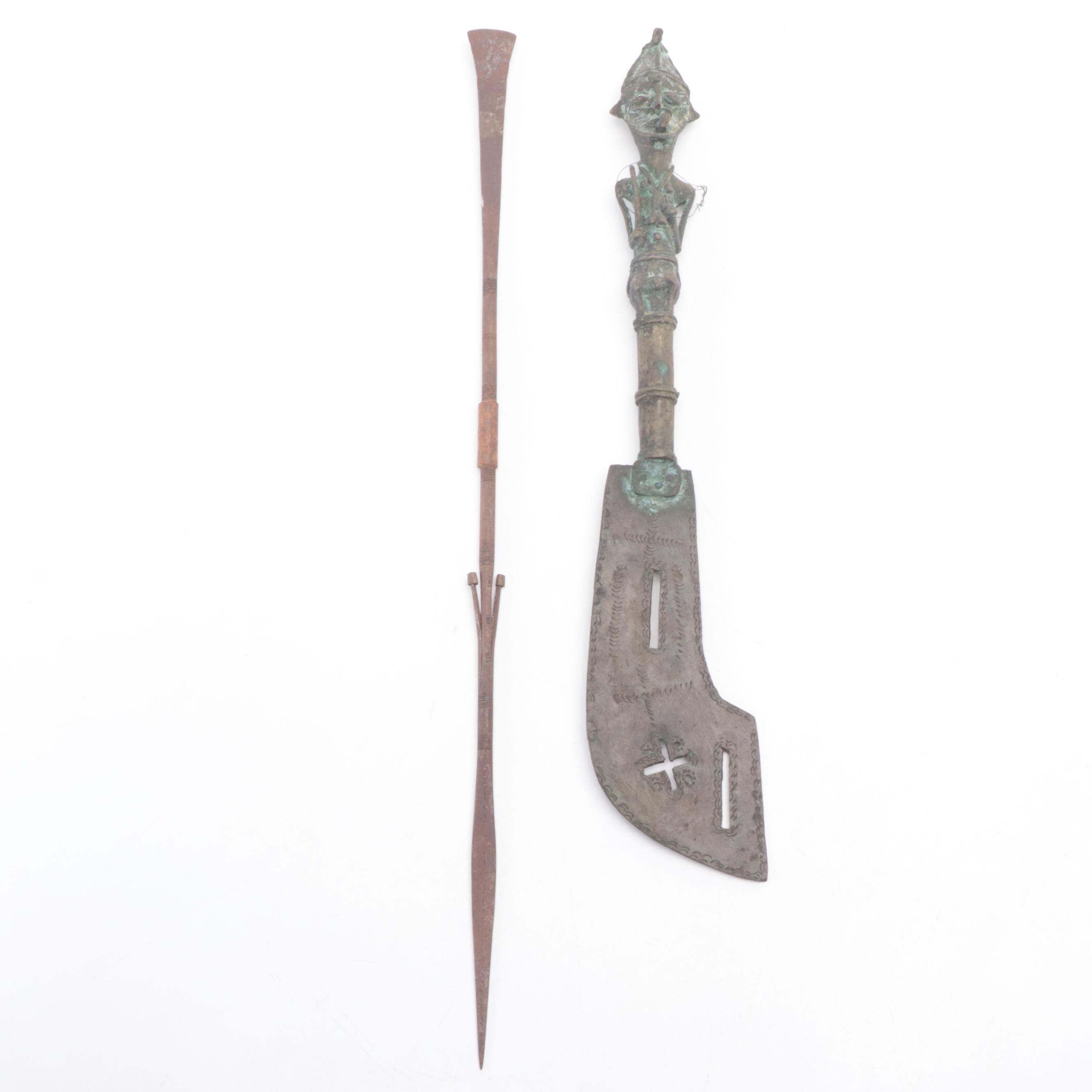Souvenir Tuareg Dagger With Hand Scythe, Yoruba "Ada Ogun", Luba Spear, More