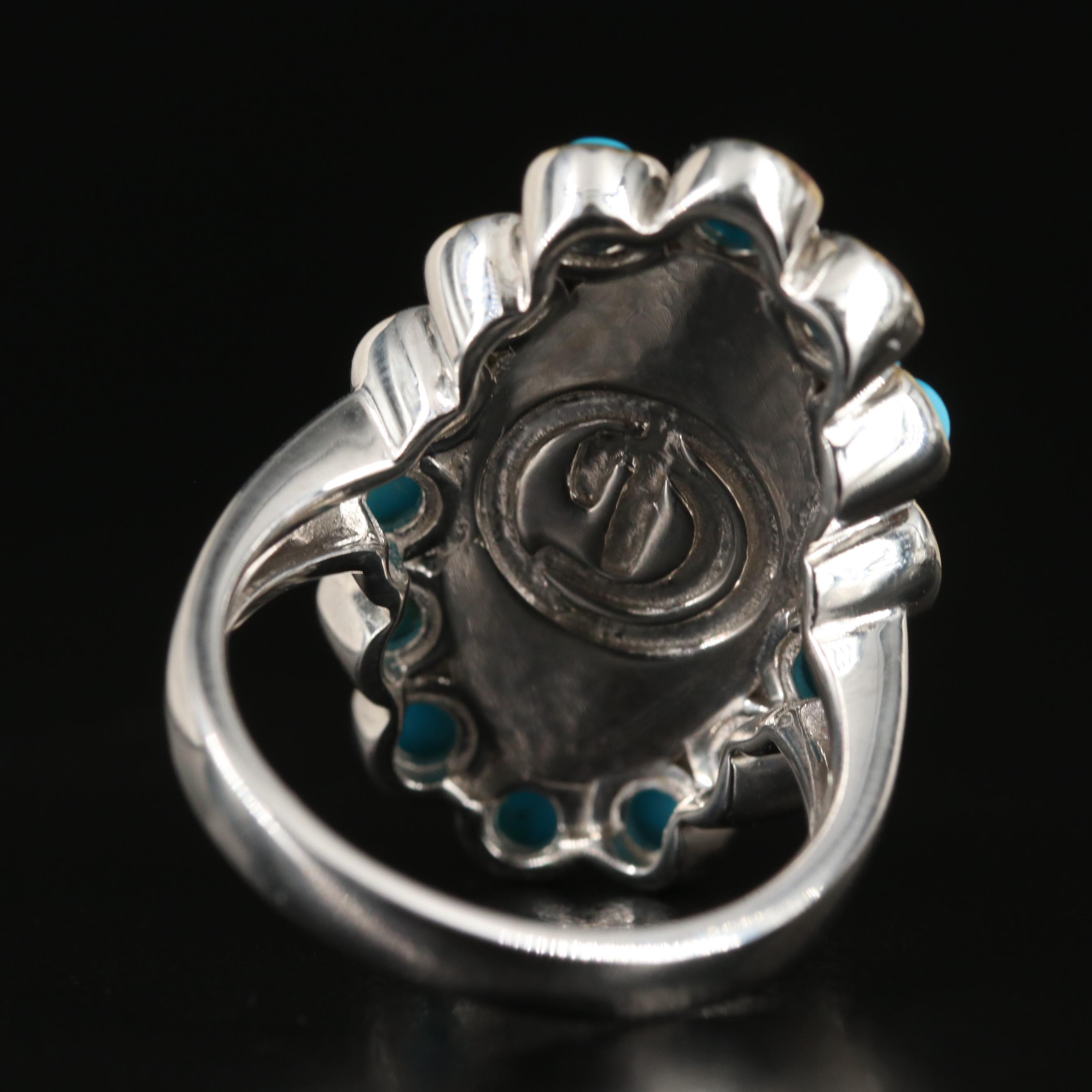 Sterling Amber and Turquoise Navette Ring