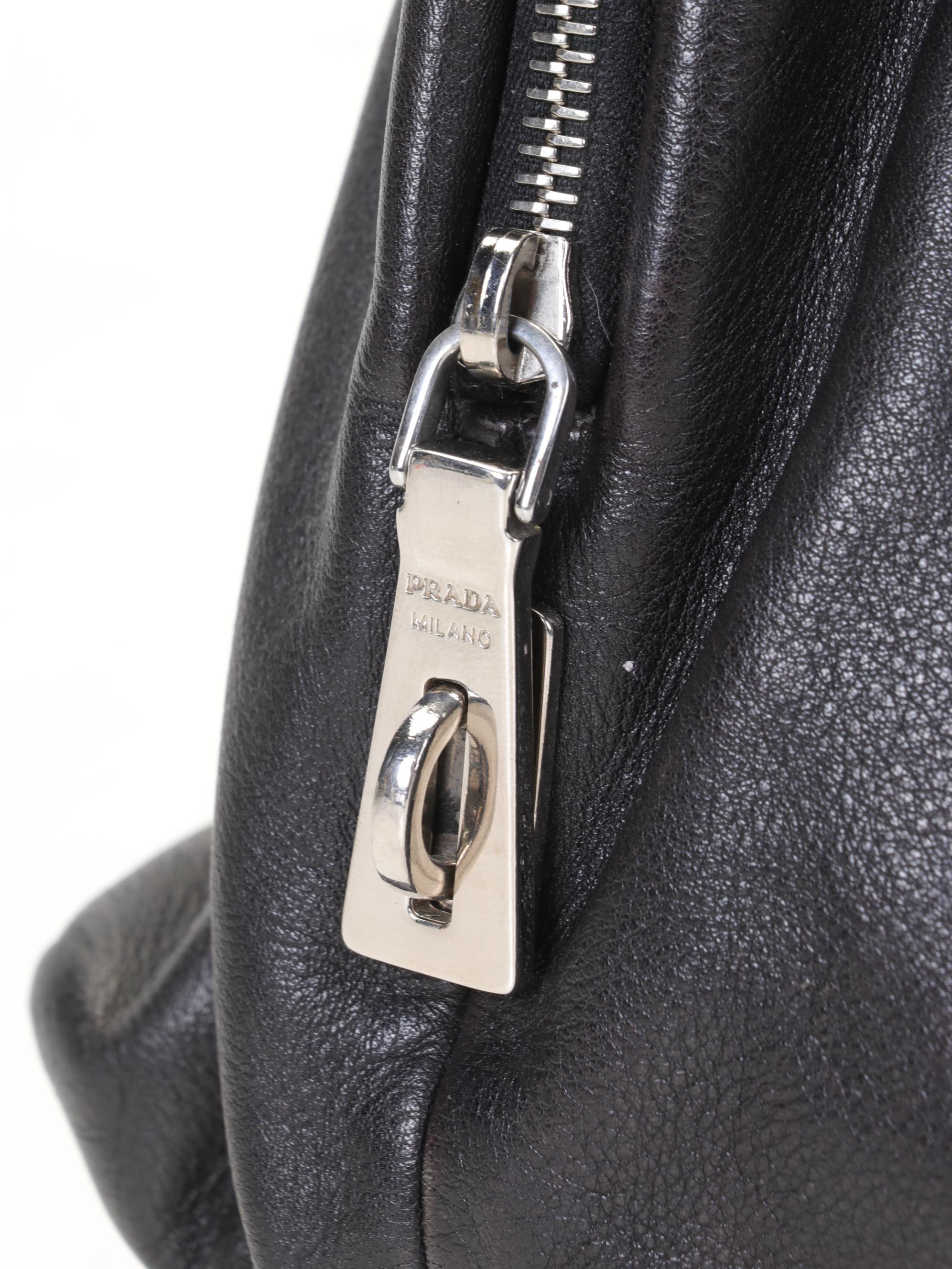Prada Nero Soft Calf Bowler Bag With Pleated Top