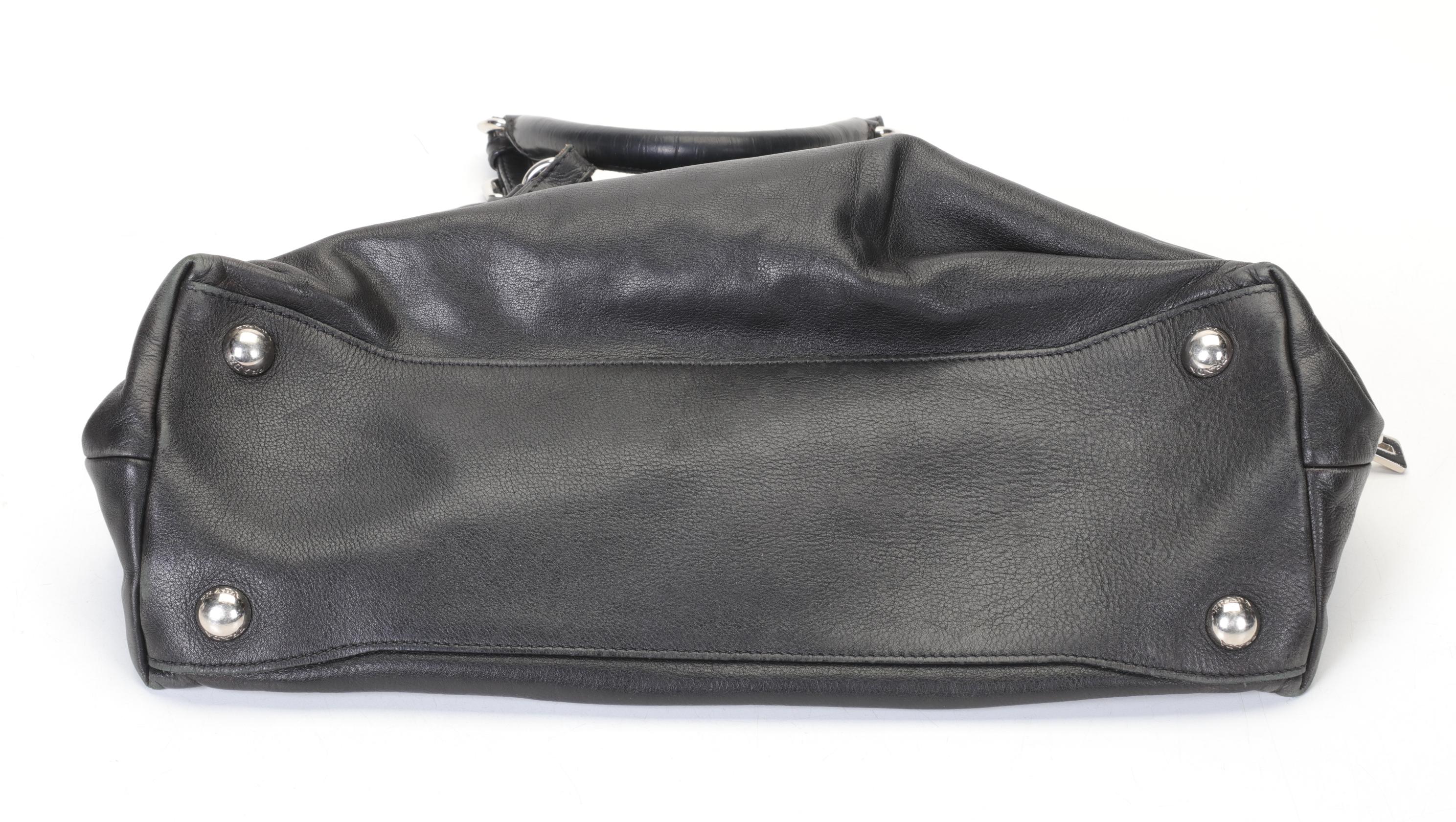 Prada Nero Soft Calf Bowler Bag With Pleated Top