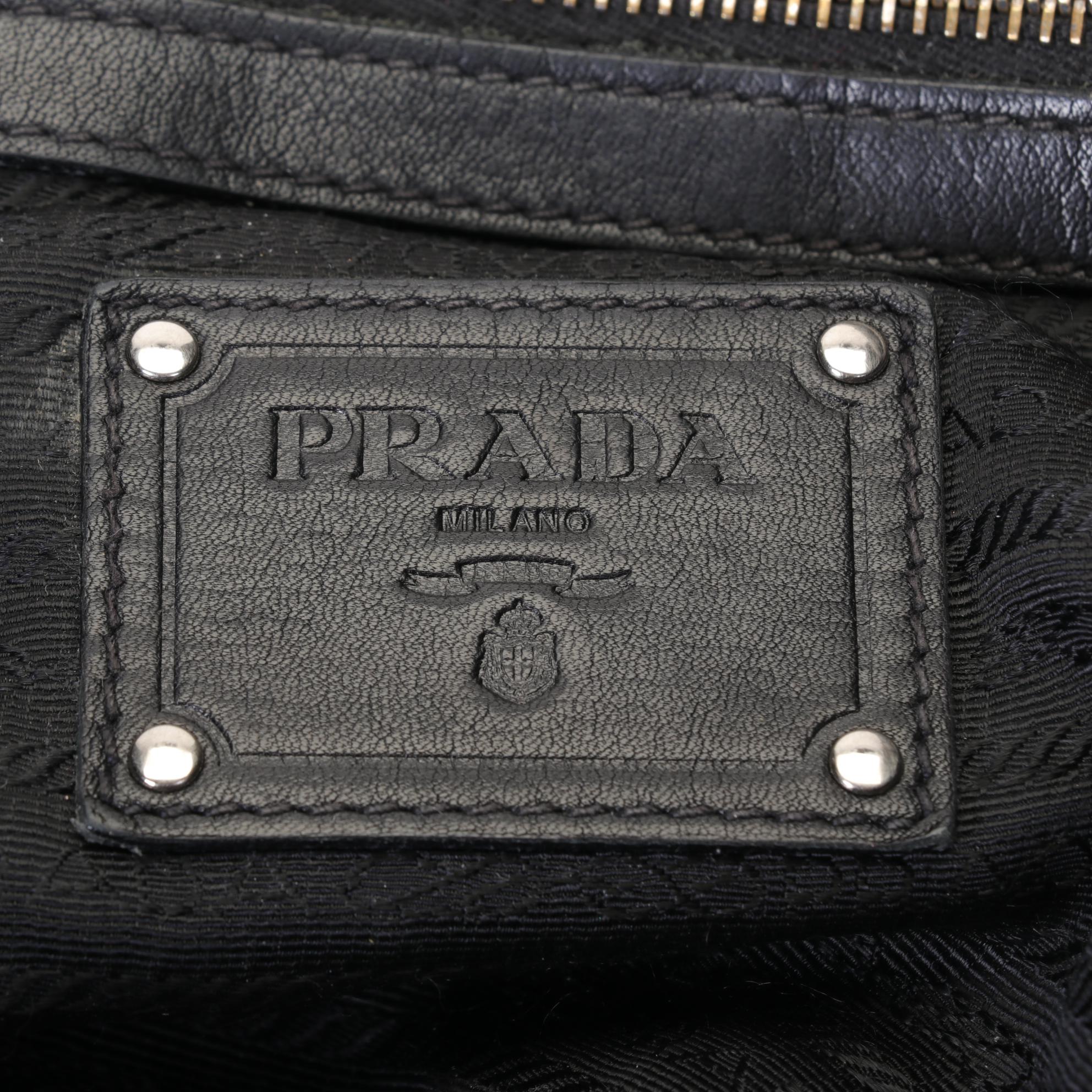 Prada Nero Soft Calf Bowler Bag With Pleated Top