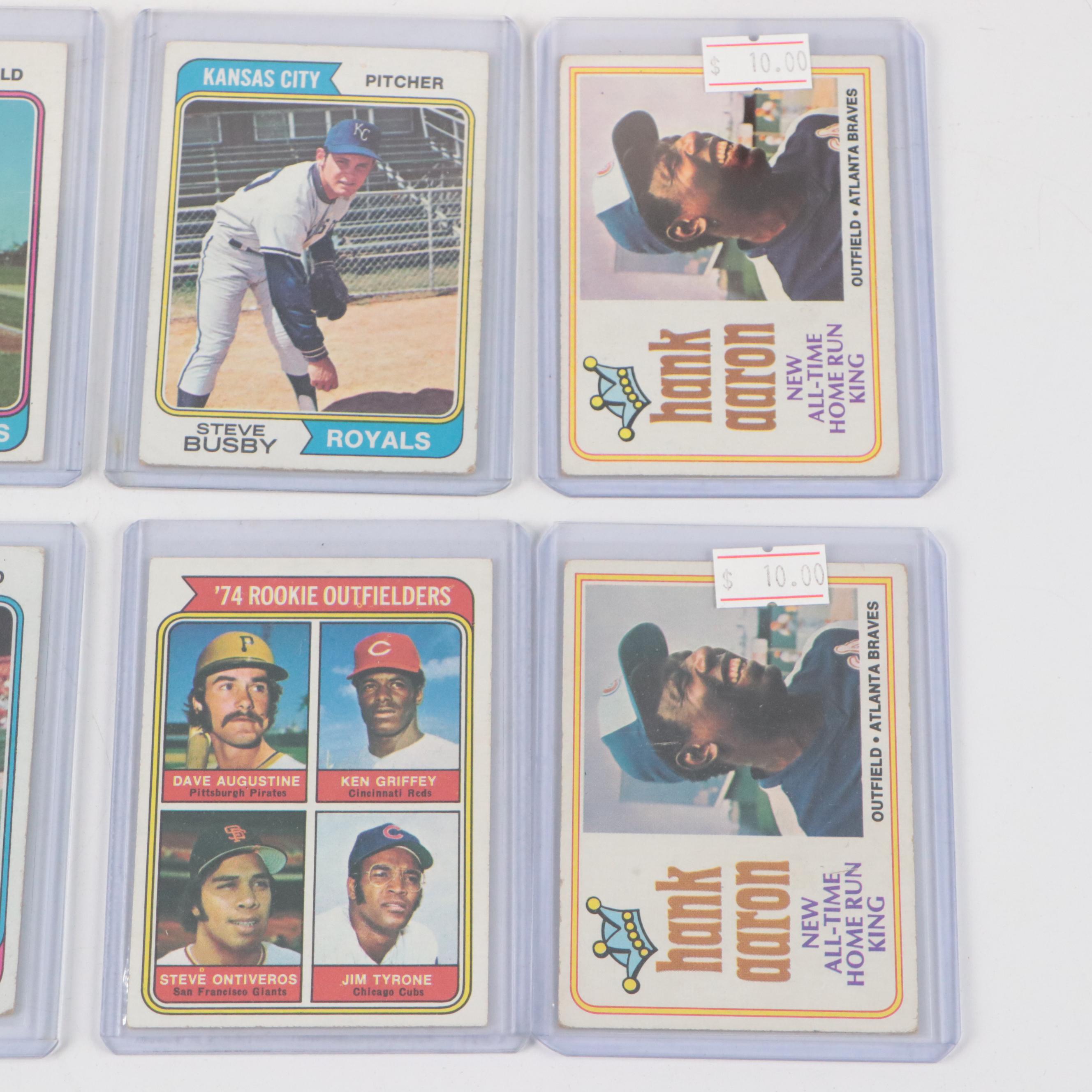 1974 Topps Baseball Cards Featuring Hank Aaron, Ken Griffey Sr. Rookie, and More