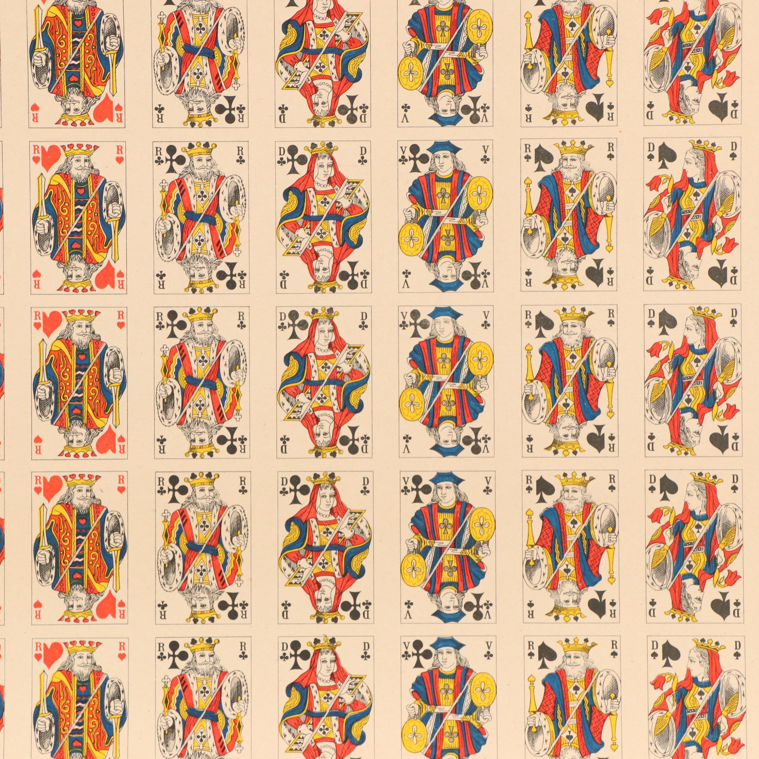 Uncut Sheet of French Suited Late Paris Pattern After LeClair Playing Cards