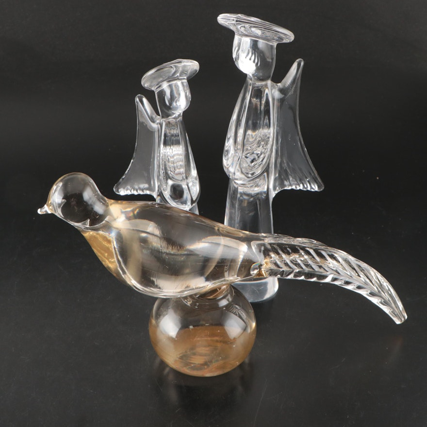 Art Glass Bird Figurine with Toscany Collection Crystal Angels, Vintage