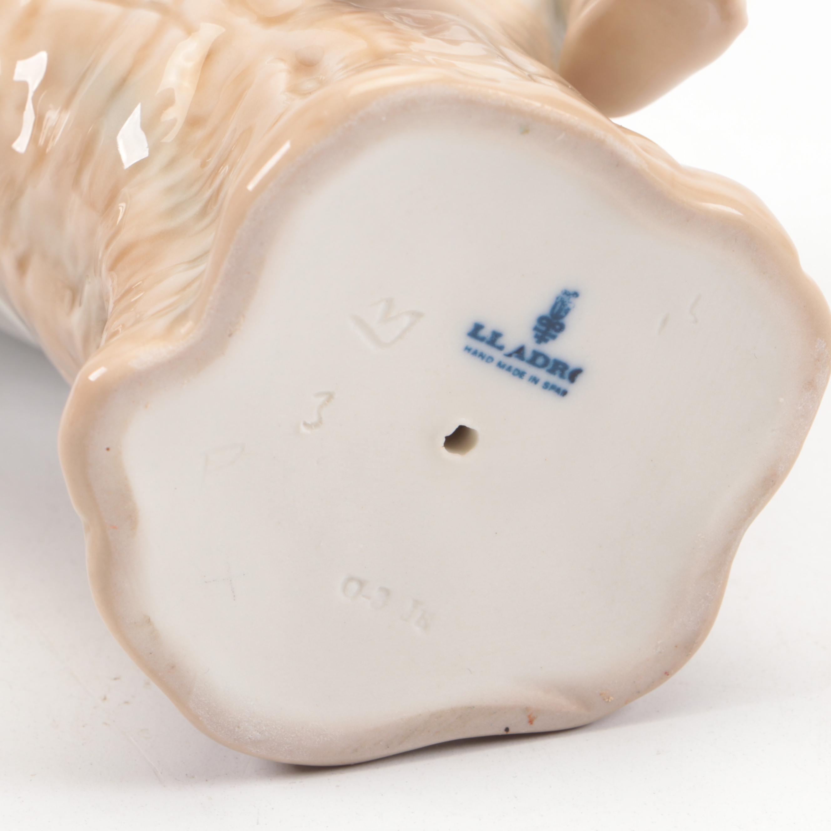 Lladró "Little Boy Thinker" and "Girl with Slippers" Porcelain Figurines