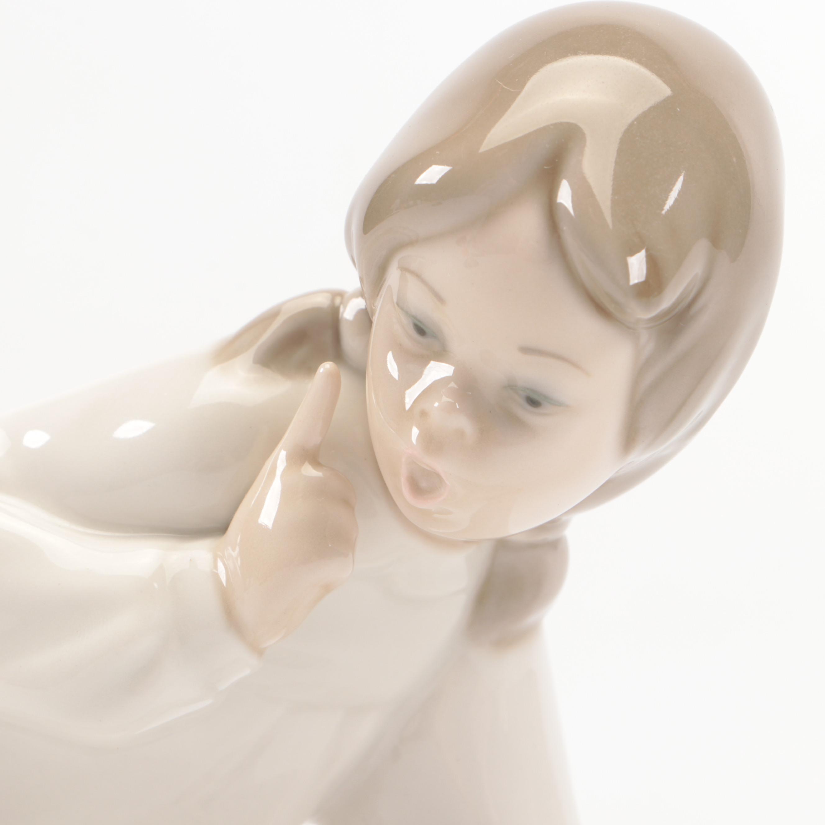 Lladró "Little Boy Thinker" and "Girl with Slippers" Porcelain Figurines