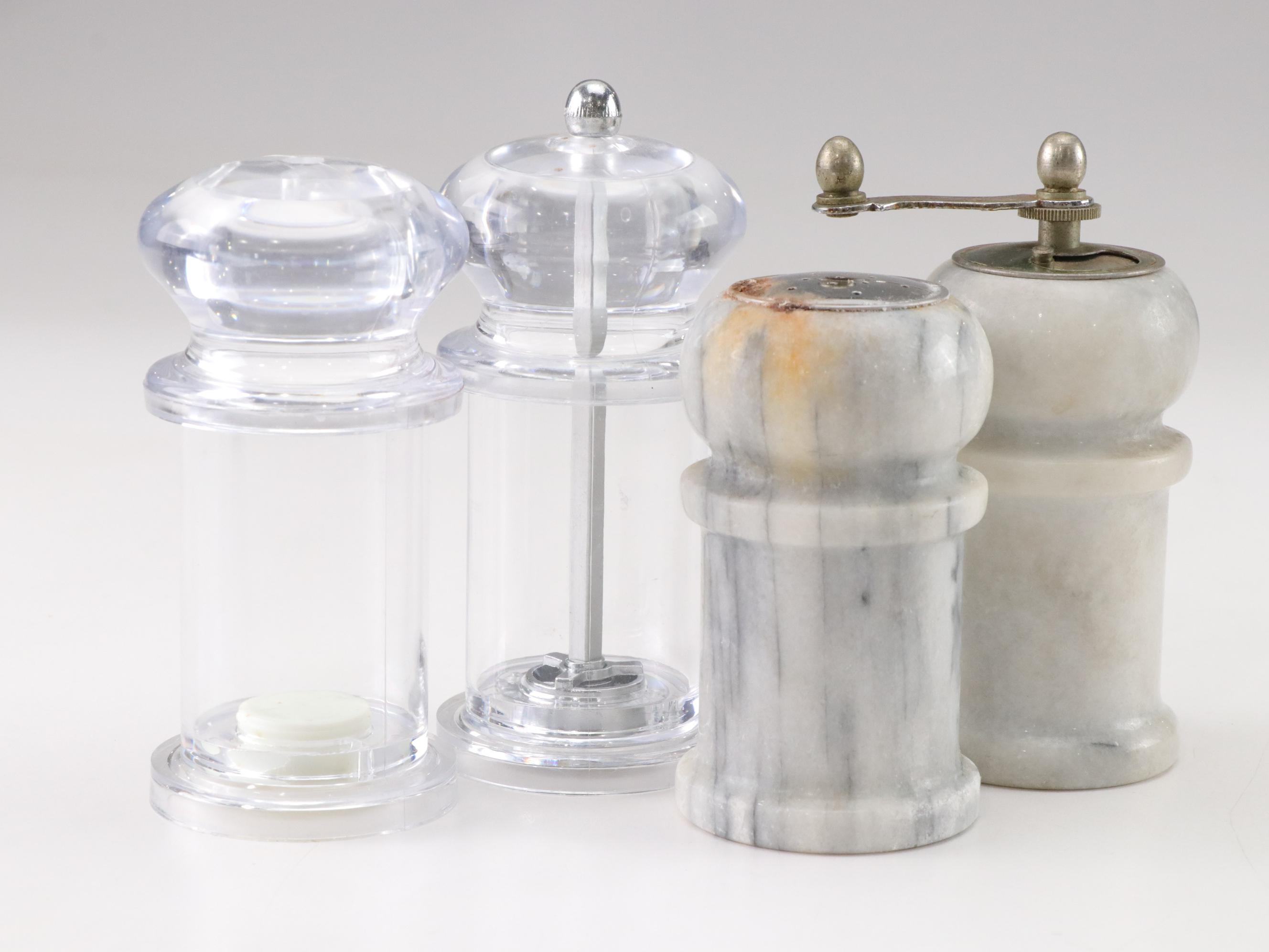Salt and Pepper Shakers in Glass, Plastic, Ceramic, Metal, and Stone