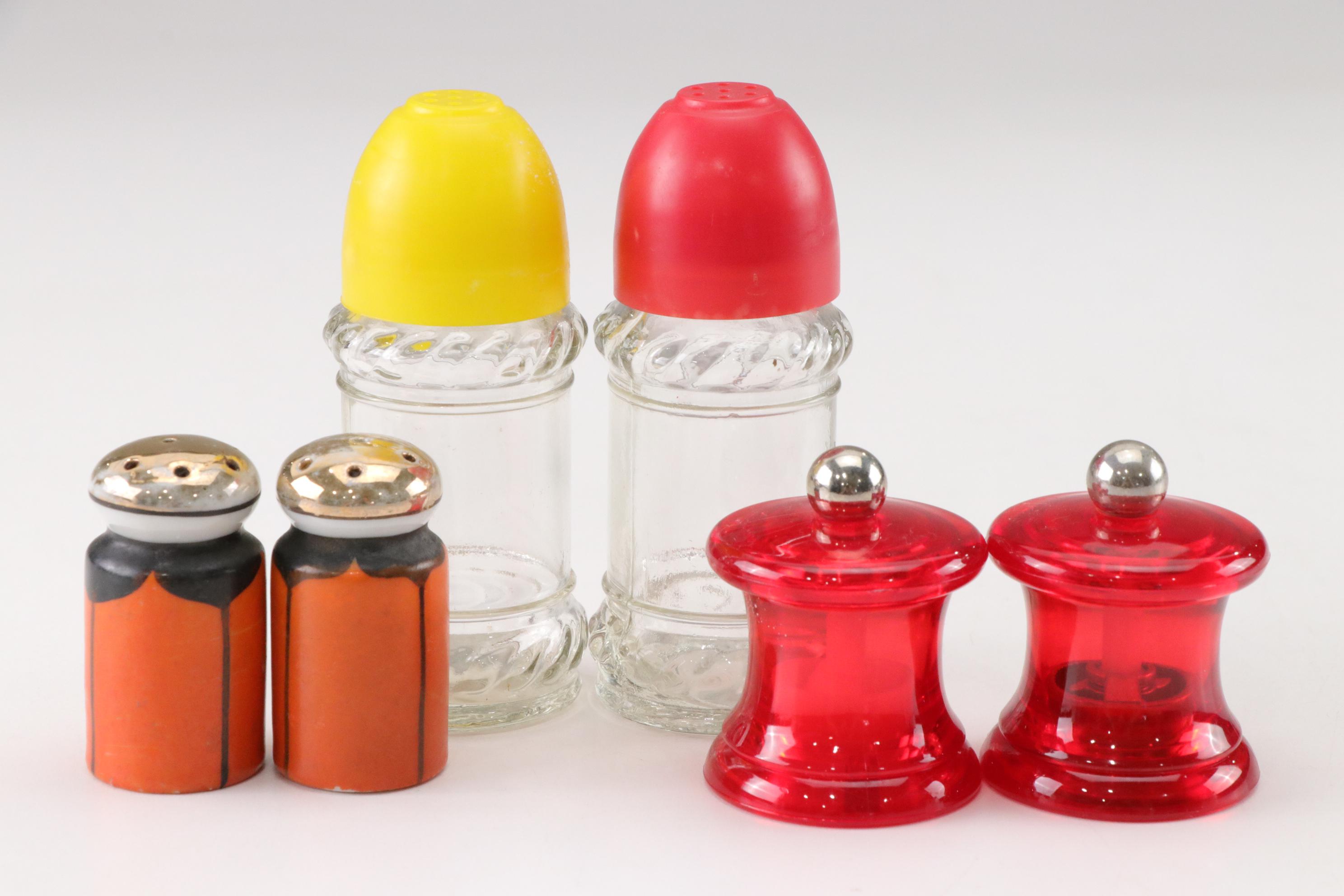 Salt and Pepper Shakers in Glass, Plastic, Ceramic, Metal, and Stone