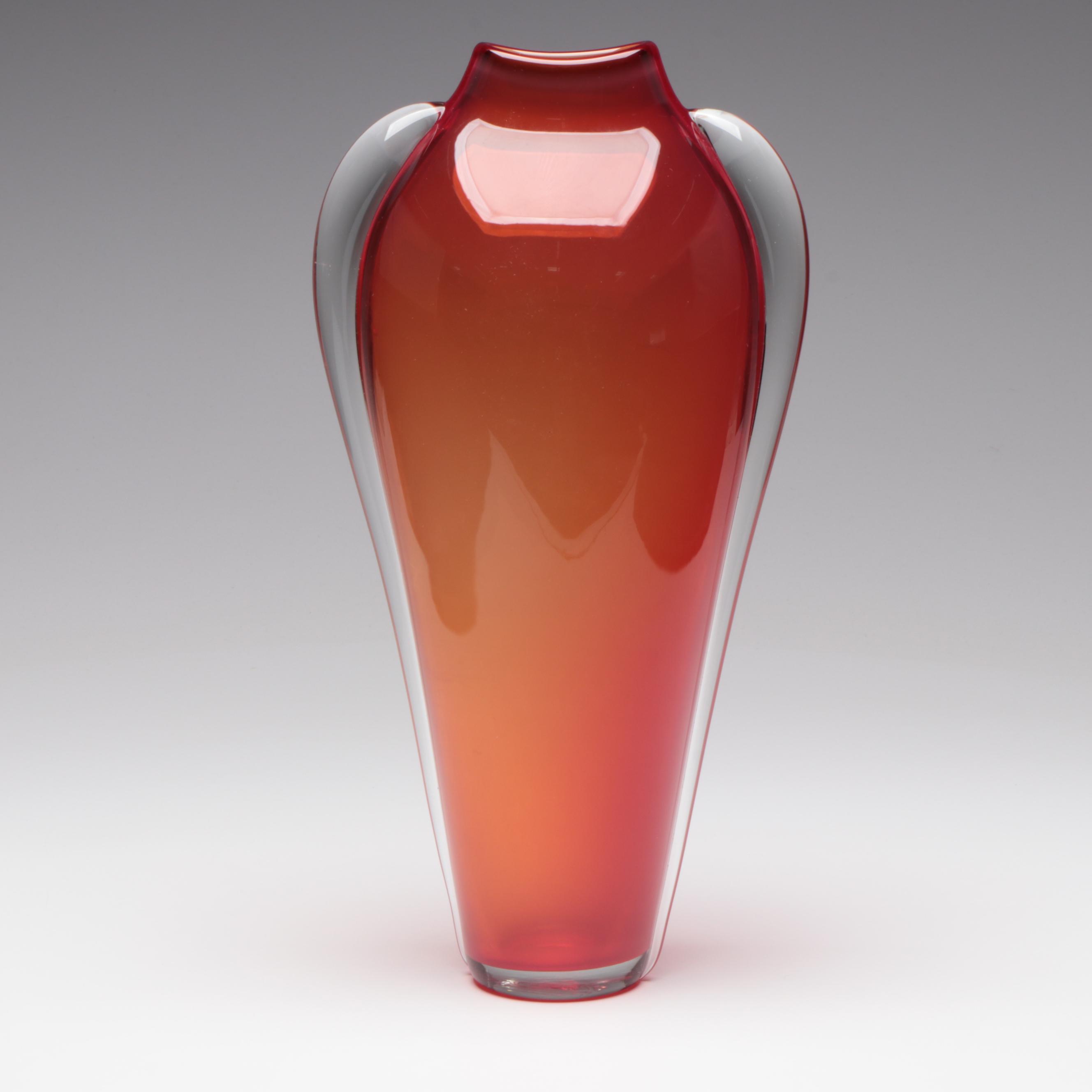 Thomas Buechner III for Vitrix Blown Art Glass Vase With Applied Trails, 1984