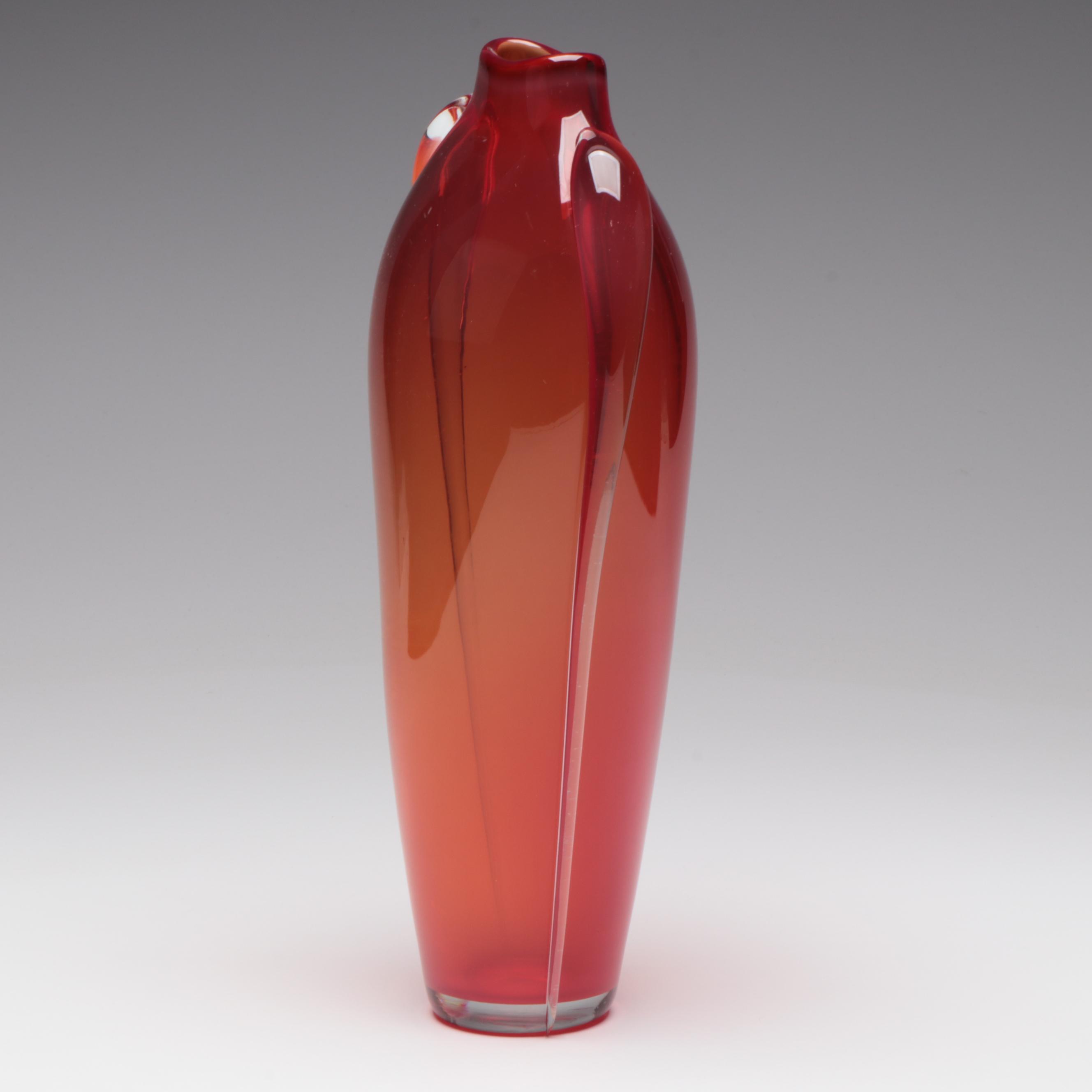 Thomas Buechner III for Vitrix Blown Art Glass Vase With Applied Trails, 1984