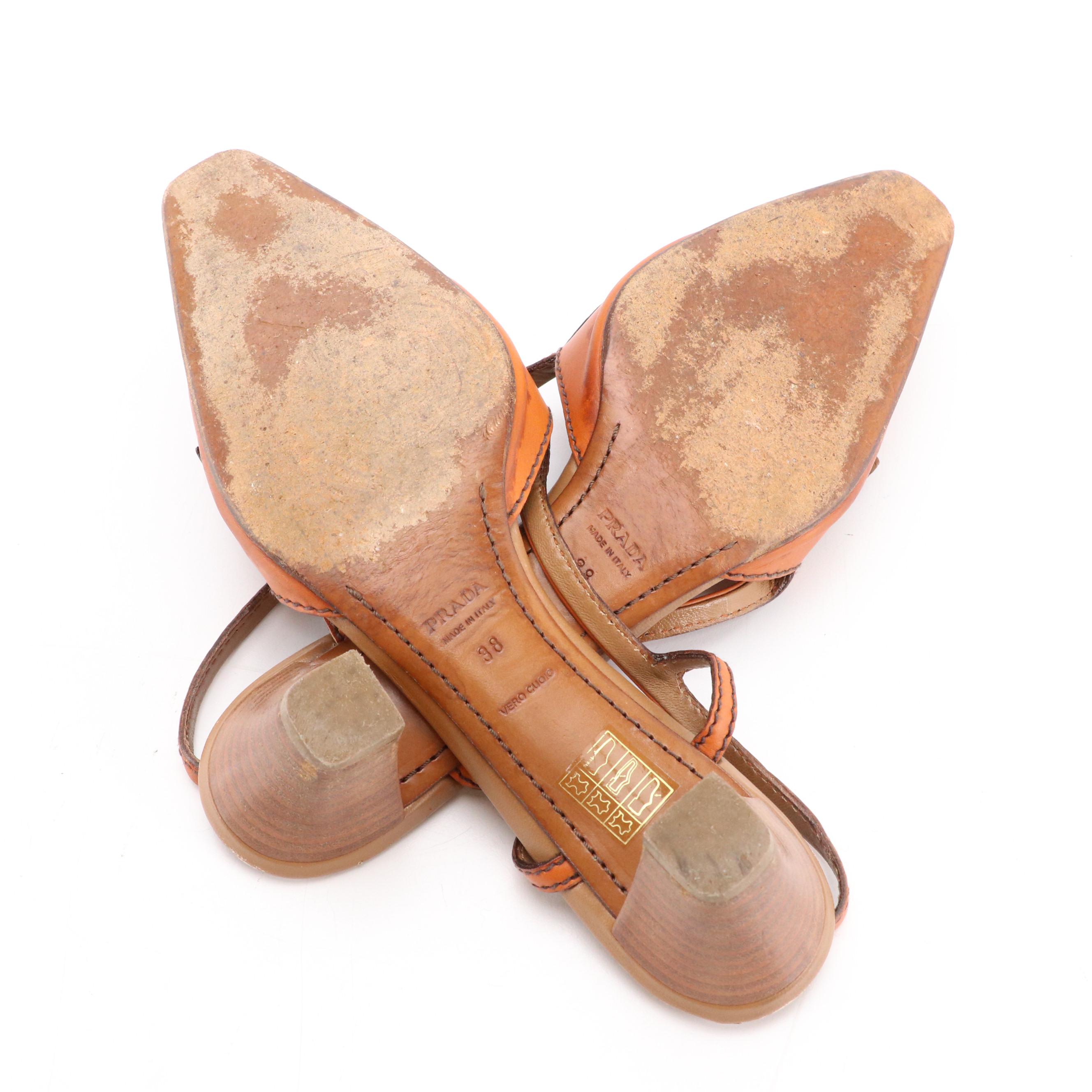 Prada Bicolor Leather Slingbacks with Buckle Strap Detail