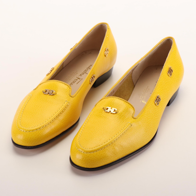 Salvatore Ferragamo Buckle Loafer Yellow Patent Leather Flats