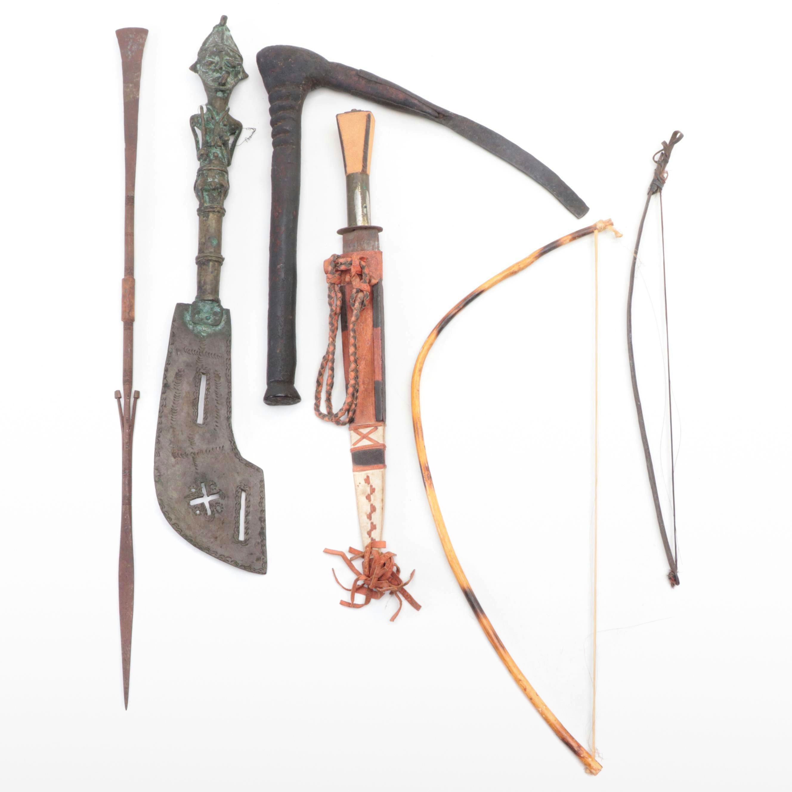 Souvenir Tuareg Dagger With Hand Scythe, Yoruba "Ada Ogun", Luba Spear, More